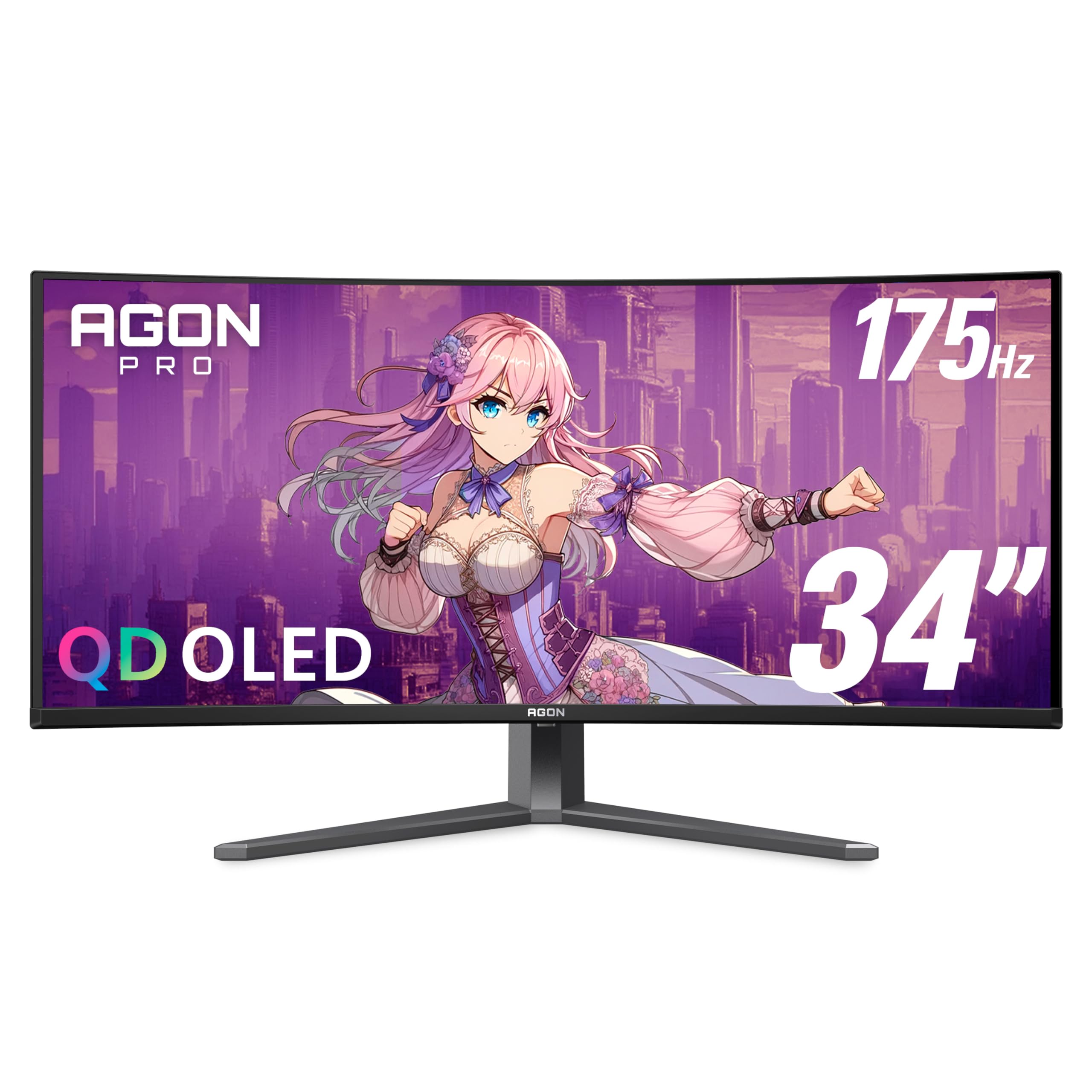 Aoc Agon Pro Ag346Ucd 34'' Ultra Wide Curved Qd Oled Gaming Monitor, 21:9 Wqhd 3440X1440, 175Hz 0.03Ms, G Sync Compatible, Hdr 4