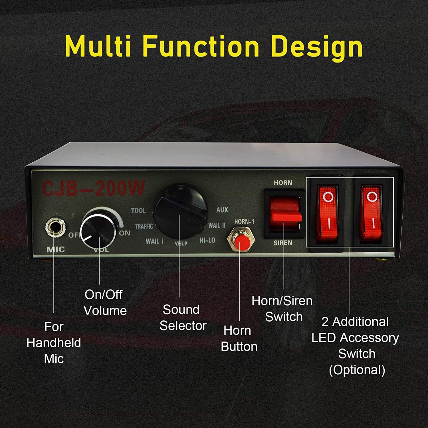 Safego 200W Car Security Siren System, 9 Tones, Handheld Microphone, Emergency Pa, Universal Fit, 12V Dc, 120Db, B200W