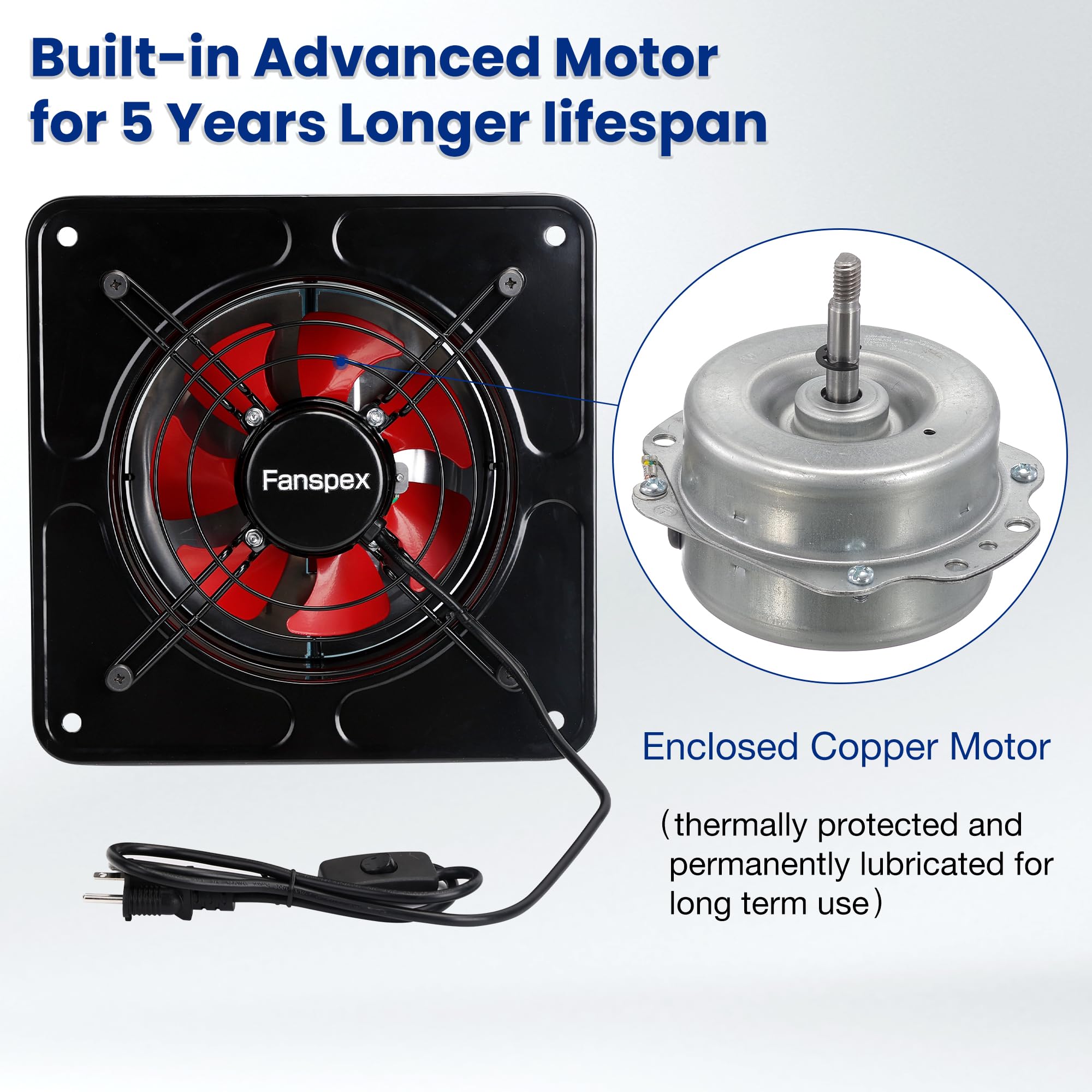 Fanspex 10'' Exhaust Fan For Kitchen, Wall Mount Household Ventilation Fans For Workshop Attic Garage Shed Greenhouse Barn, 62W