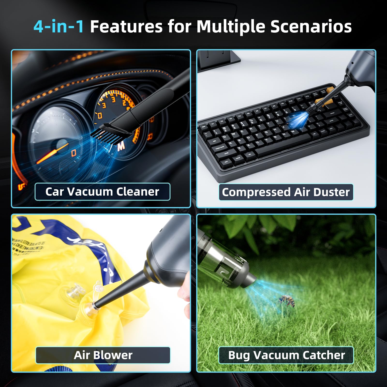 Ax2V Portable Car Vacuum 16000Pa Mini Vacuum Cleaner For Car, Low Noise Hand Vacuum Cordless Rechargeable, With Cleaning Gel For
