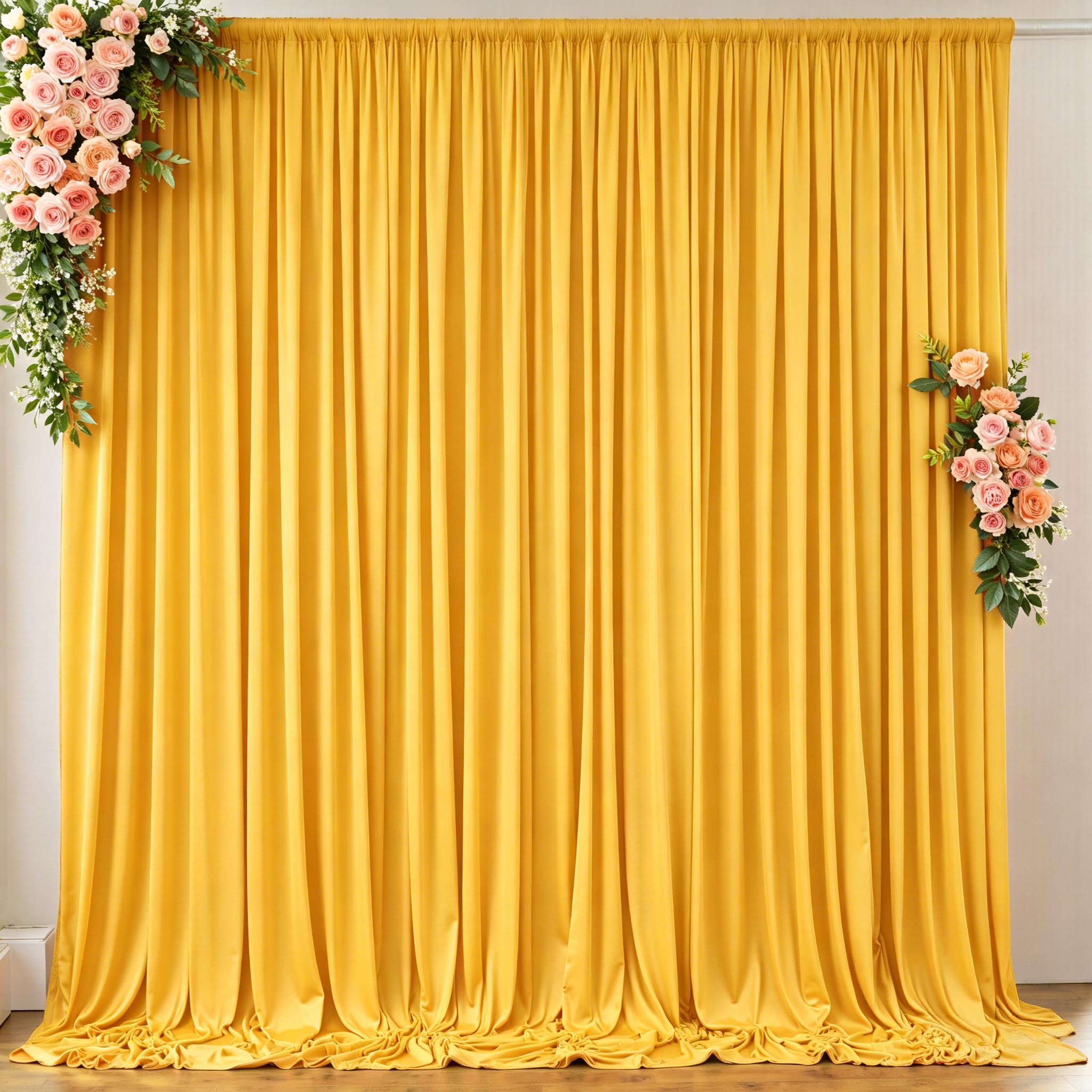 30 ft x 10 ft Wrinkle Free Yellow Backdrop Curtain for Parties, Ginger Polyester Photo Backdrop Drapes,Thick Background 6 Panels