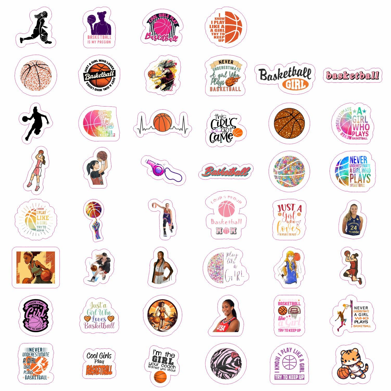 100Pcs Basketball Stickers For Girls For Water Bottle And Laptop   Basketball Party Favors & Decorations, Waterproof Vinyl Decal