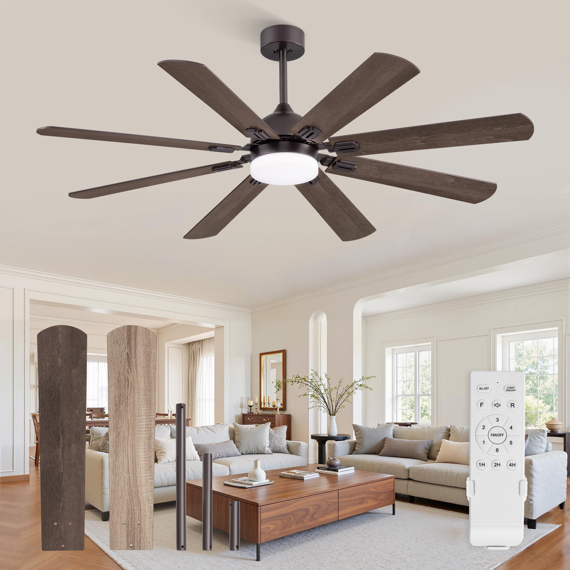 Fanbulous 62 Inch Ceiling Fans with Lights, Oil Bronze Modern Ceiling Fan with Remote,Large Farmhouse Indoor & Outdoor Ceiling F