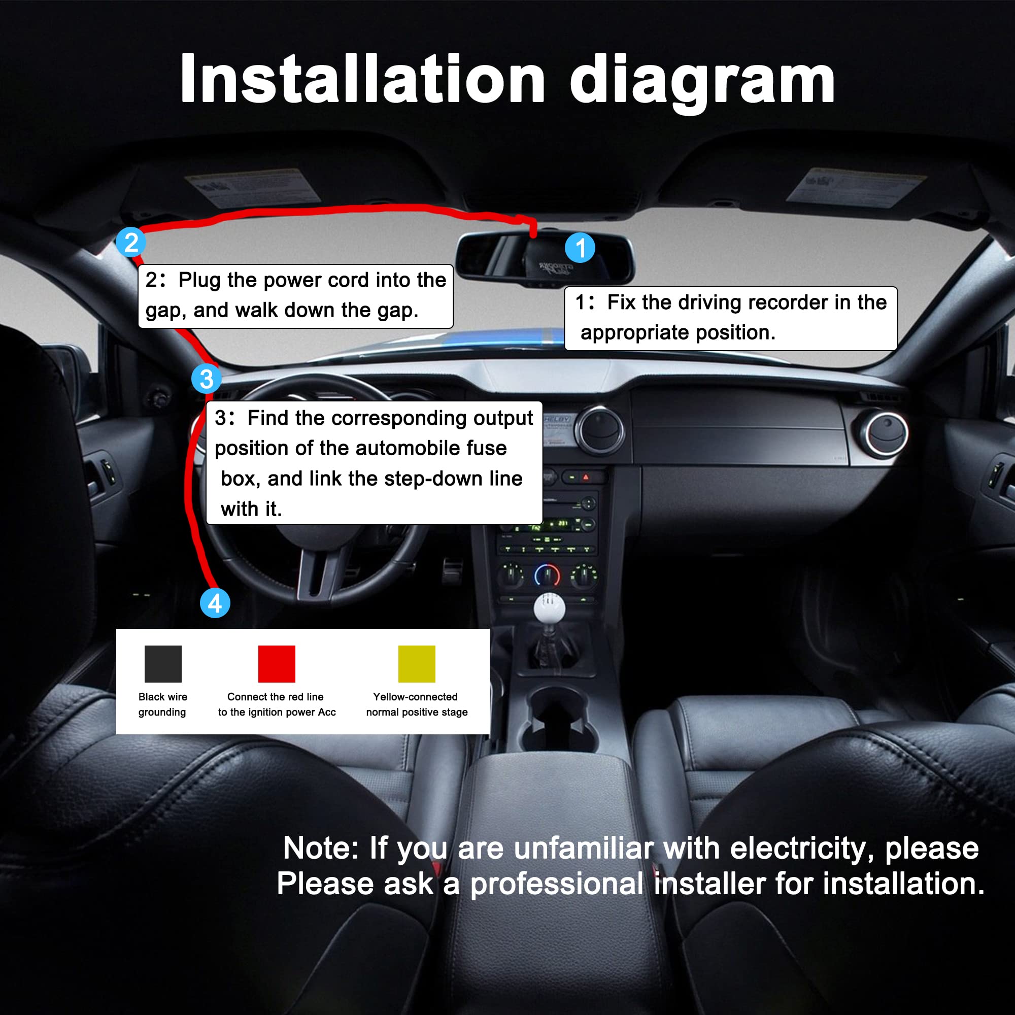 Meiriyfa Dash Cam Acc Hardwire Kit, Micro Usb Hardwire Dashcam Kit Step Down Cable, 12V 24V To Dc 5V 3A Car Dash Charger Power Cord For Cars Camera Gps(11.5Ft)