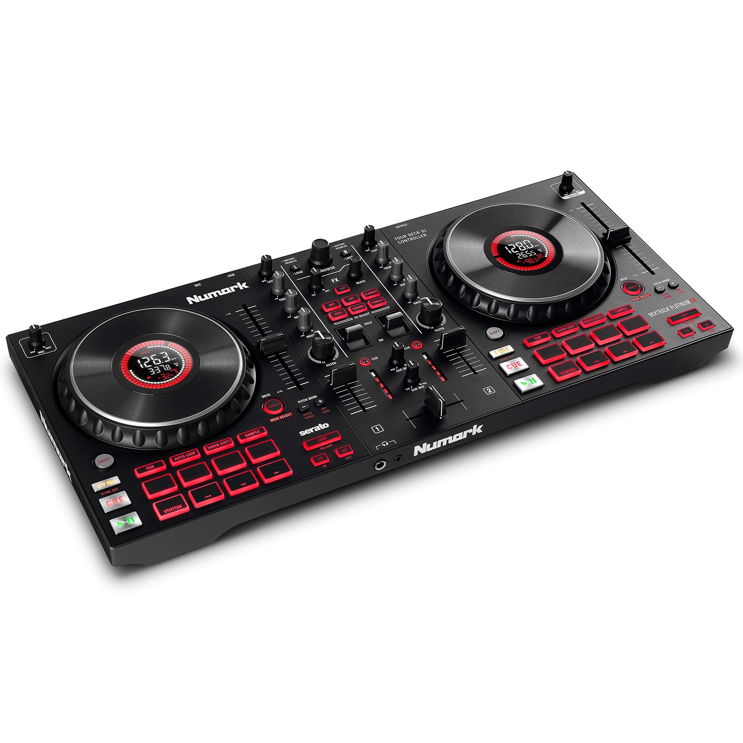 Numark Mixtrack Platinum Fx   Dj Controller For Serato Dj With 4 Deck Control, Dj Mixer, Built In Audio Interface, Jog Wheel Dis