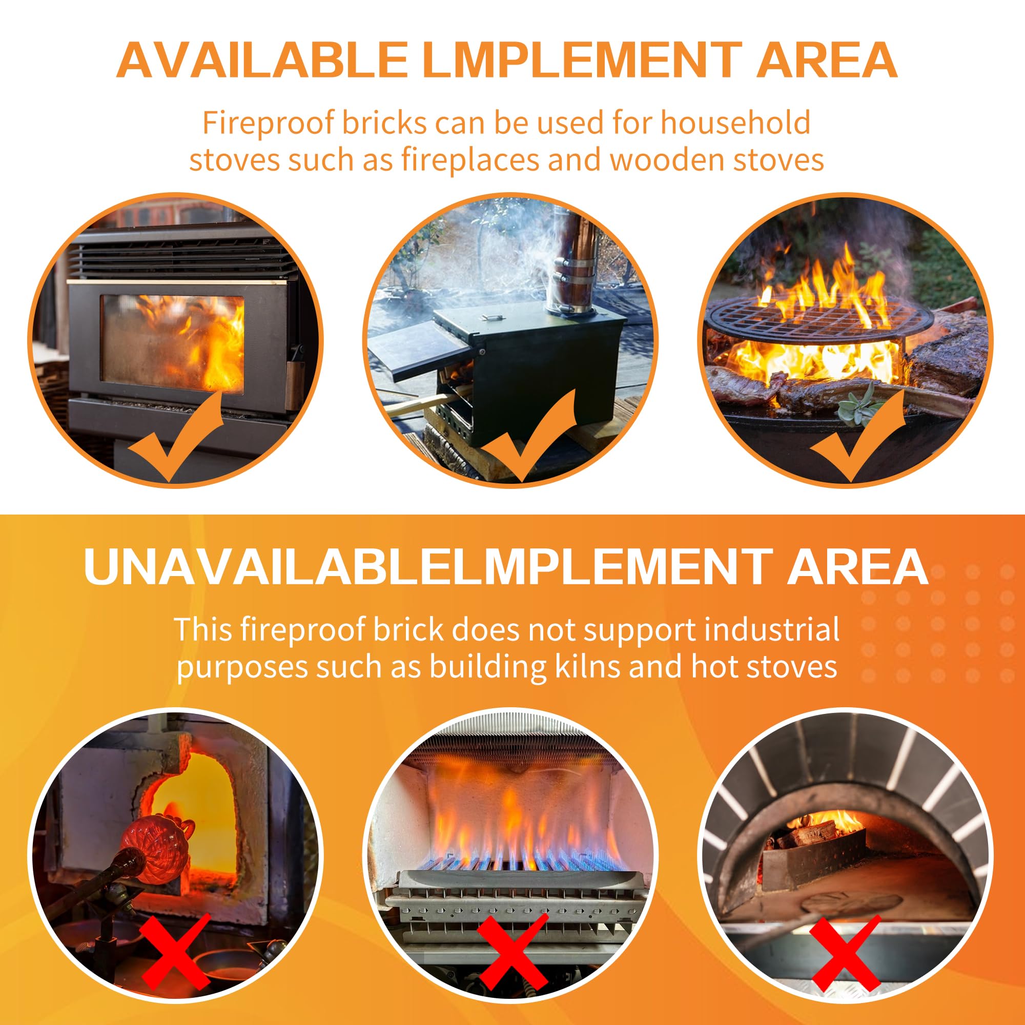 12Pcs Woodstove Firebricks, Fire Bricks, Size 9'' X 4 1/2'' X 1 1/4'', Fire Bricks For Wood Stove, Fireplaces, Brick Fireplace