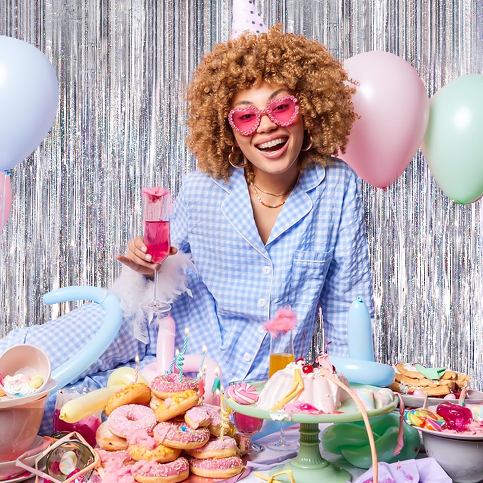 Silver Metallic Tinsel Foil Fringe Curtains, 2 Pack 3.3X8.3 Feet Party Streamer Curtains For Birthday Party Decorations, Hallowe