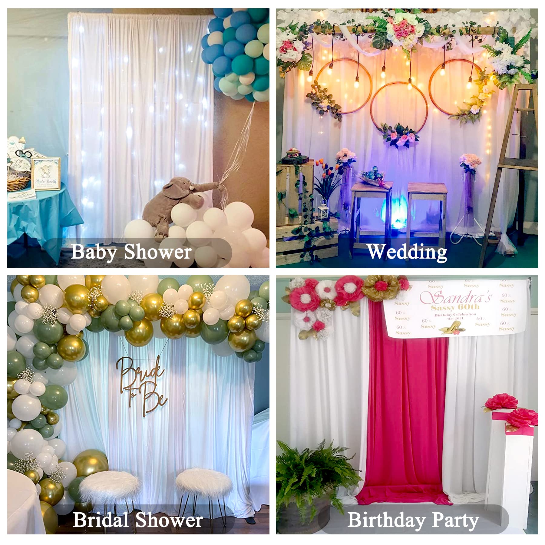 8 Panels White Backdrop Curtain For Parties Wedding Wrinkle Free 40Ft X 10Ft Backdrop Drapes For Baby Shower Gender Reveal Birth