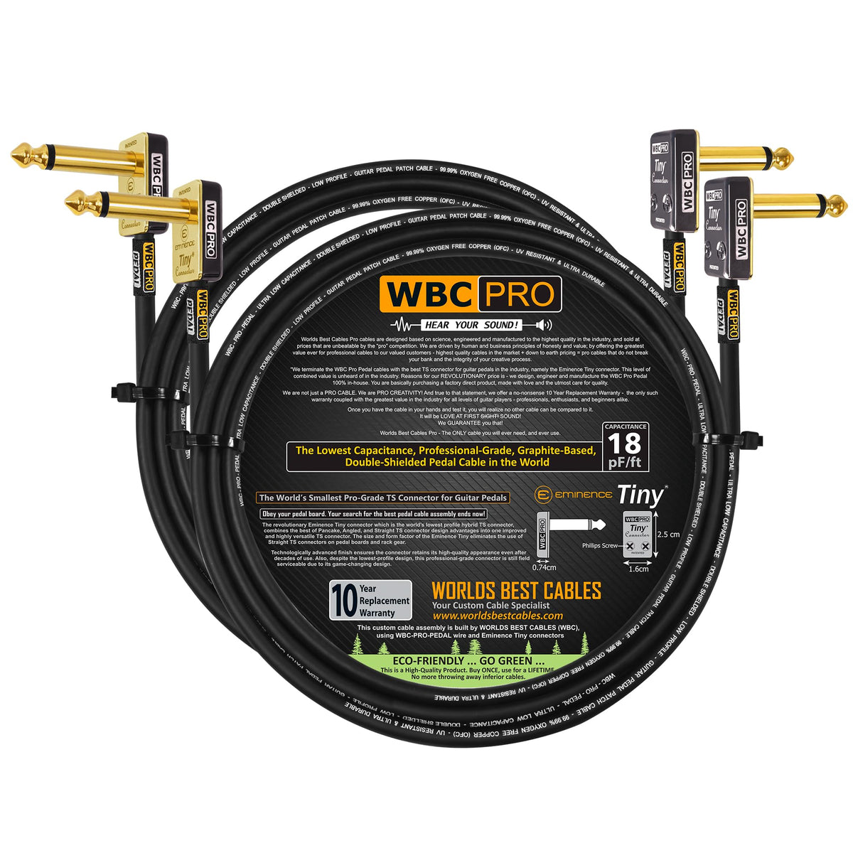 2 Units   3 Foot   Wbc Pro Pedal   22 Awg   Low Cap (18Pf/Ft)   Pro Grade   Graphite Based   Dual Shielded Pedal, Effects, Patch