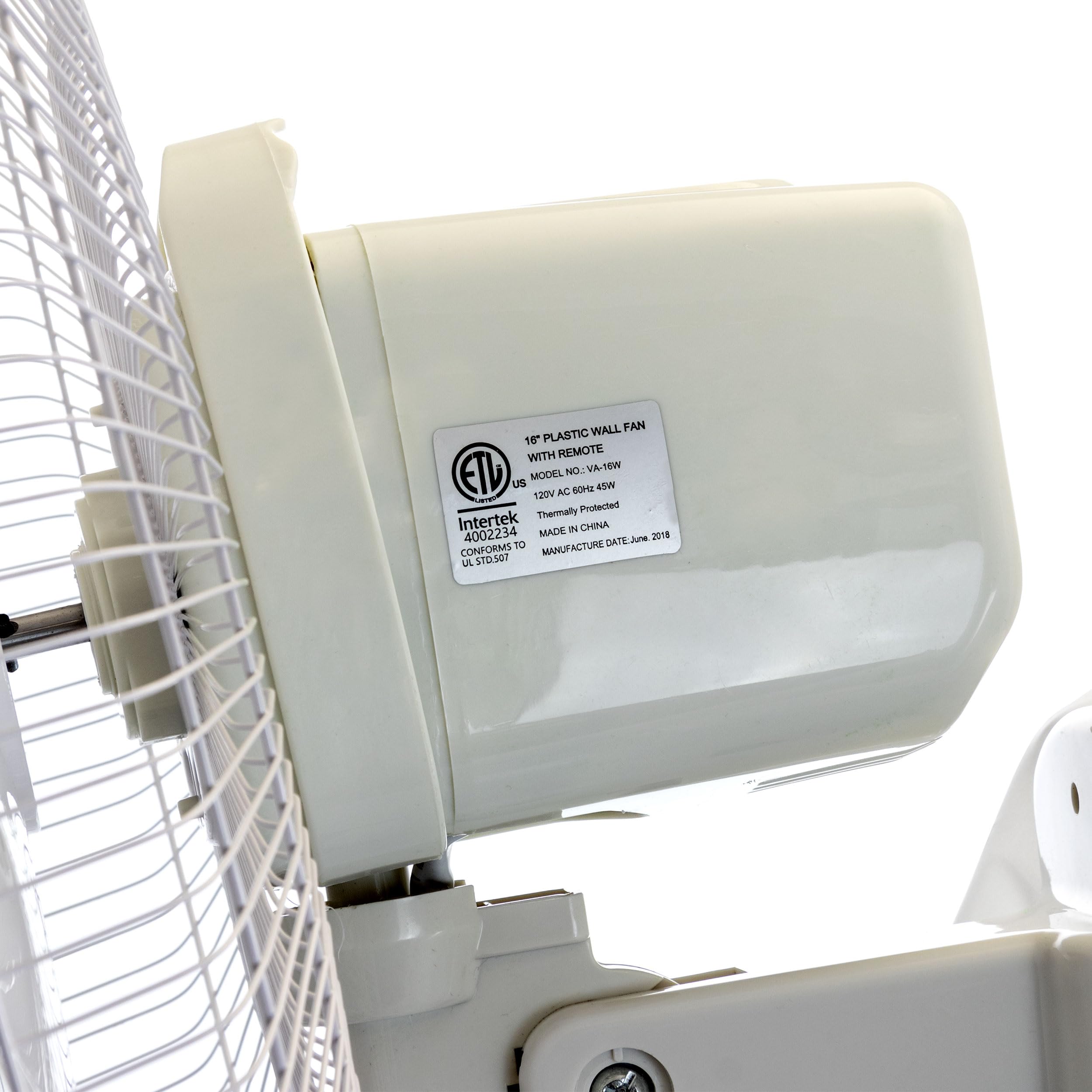 Vie Air Va 16W 16'' Plastic Wall Fan With Remote Control, White