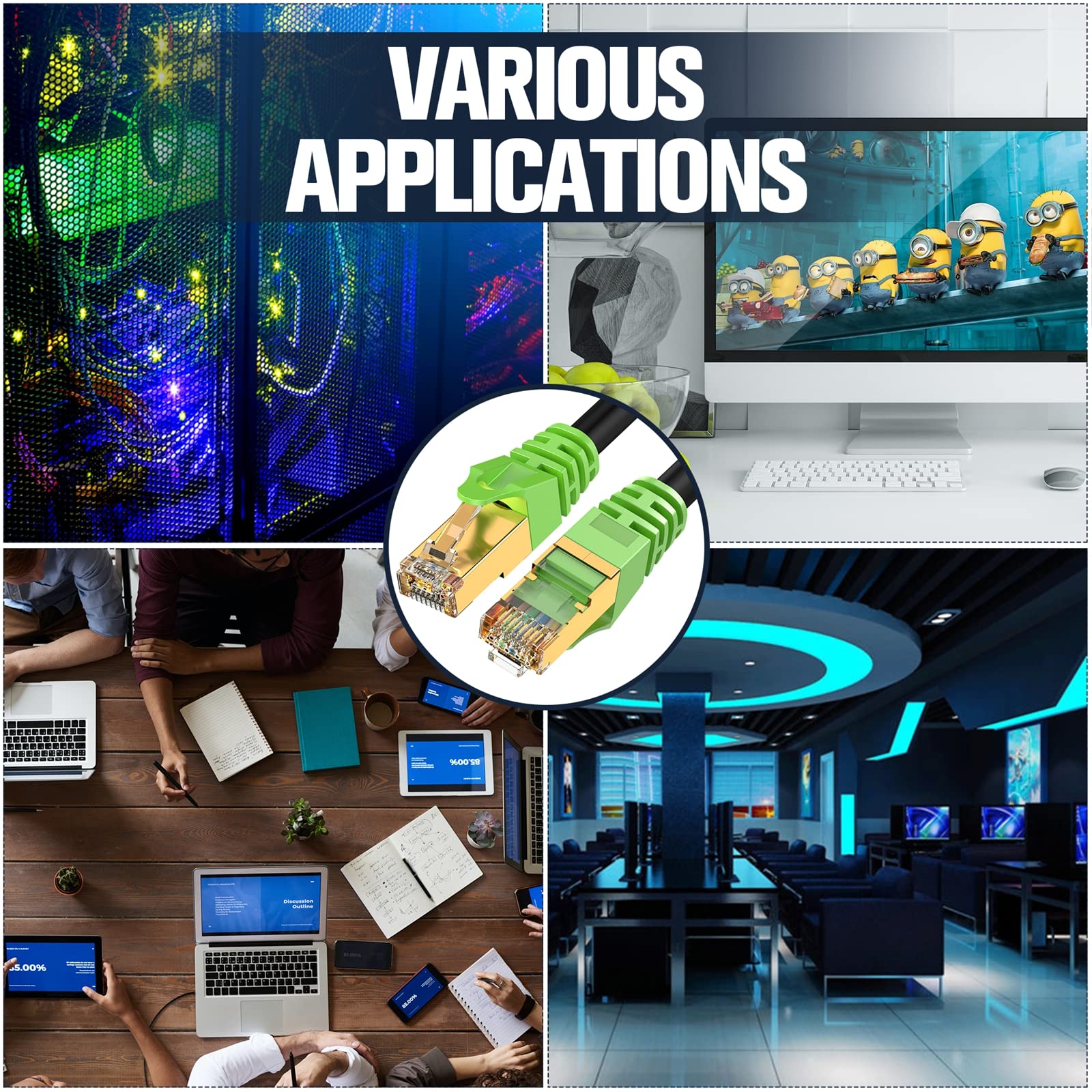 Lekvkm Cat8 Ethernet Cable 15Ft S/Ftp Outdoor&Indoor Heavy Duty High Speed Cat8 Lan Network Cable 40Gbps 2000Mhz With Gold Plate