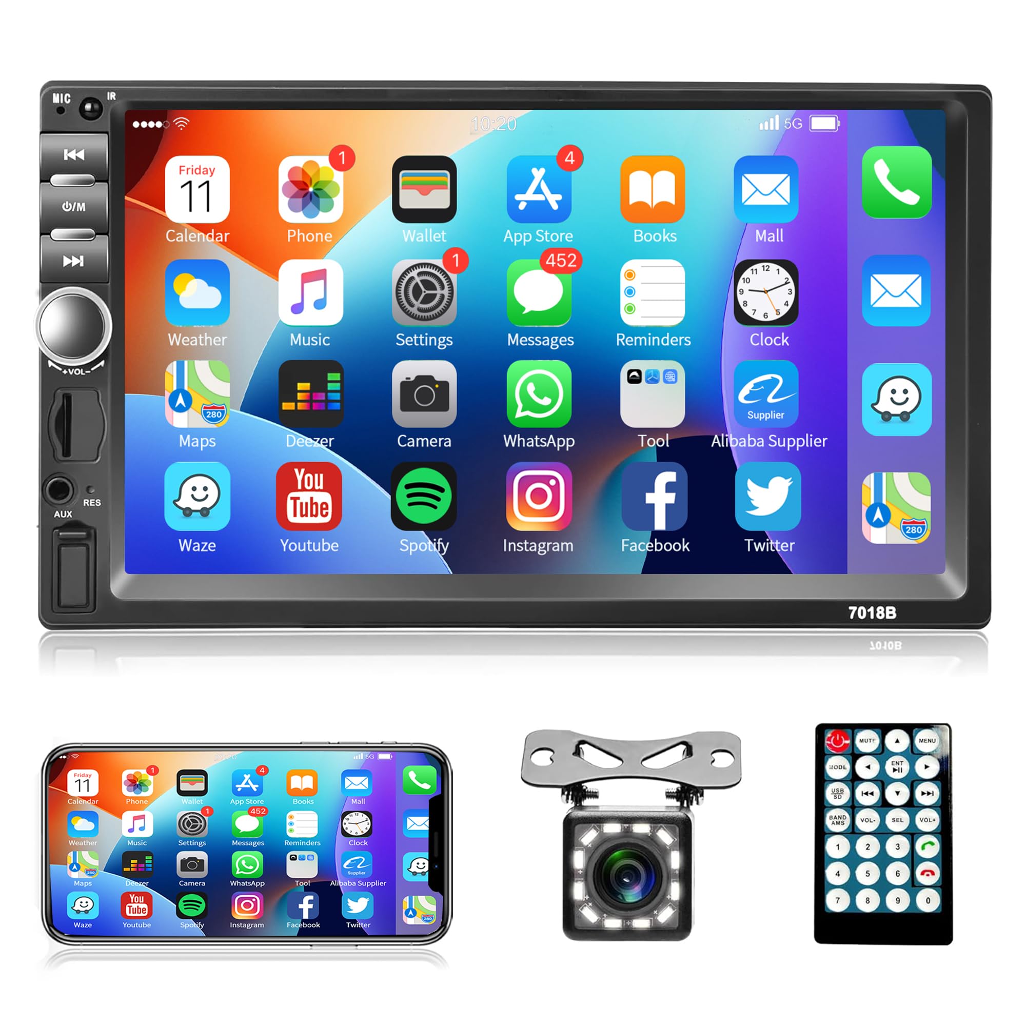 Rimoody 7 Inch Car Stereo Double Din Radio Touch Screen Bluetooth Handsfree Mirror Link Usb Sd Fm Multimedia Radio With Backup C