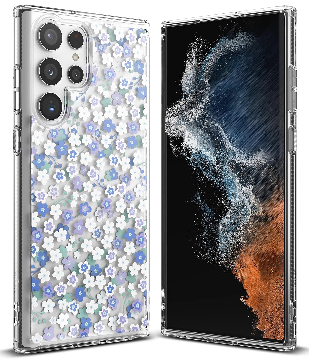 Ringke Fusion Design Compatible with Samsung Galaxy S22 Ultra 5G Case (2022), Clear Hard Back with Floral Girls Women Design Pri