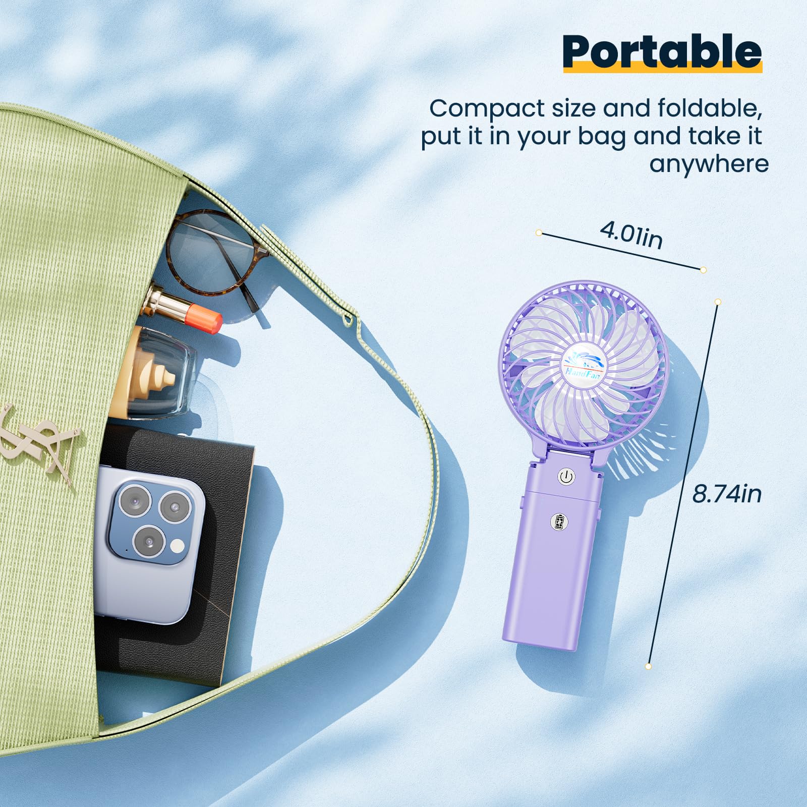 Handfan Portable Fan, 5 20 Working Hours Handheld Fan, 3 Speeds Strong Airflow Usb Hand Fan, Usb Rechargeable Fan 180 Foldable,