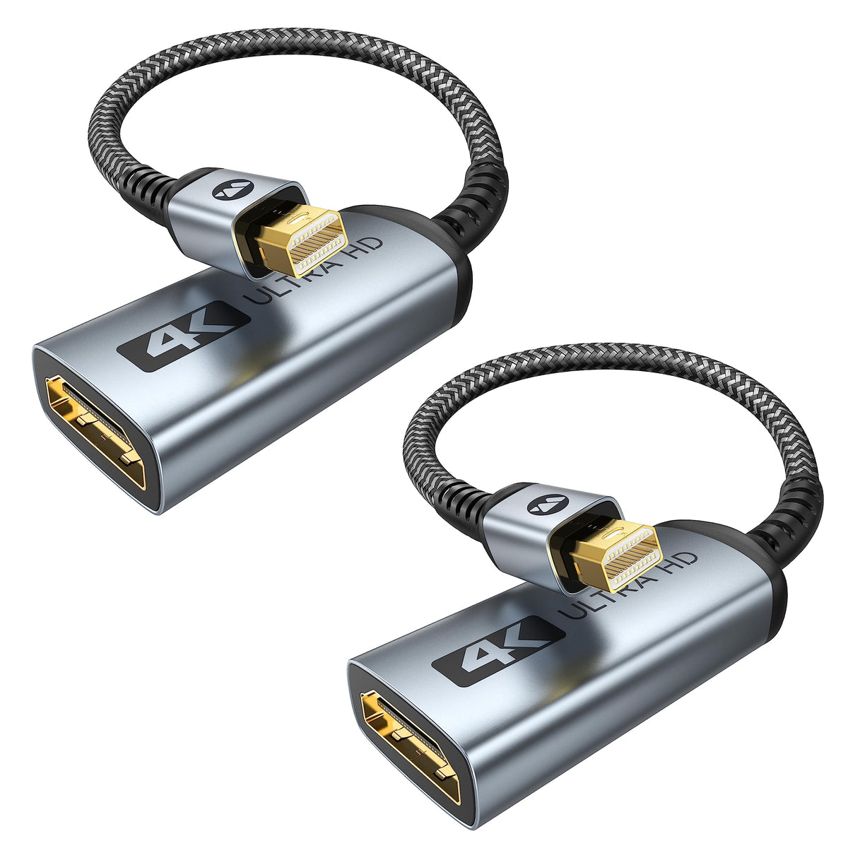 Warrky 4K Mini Displayport To Hdmi Adapter 2 Pack, [Uhd, Gold Plated Plug, Aluminum Case]Thunderbolt To Hdmi Converter Compatibl