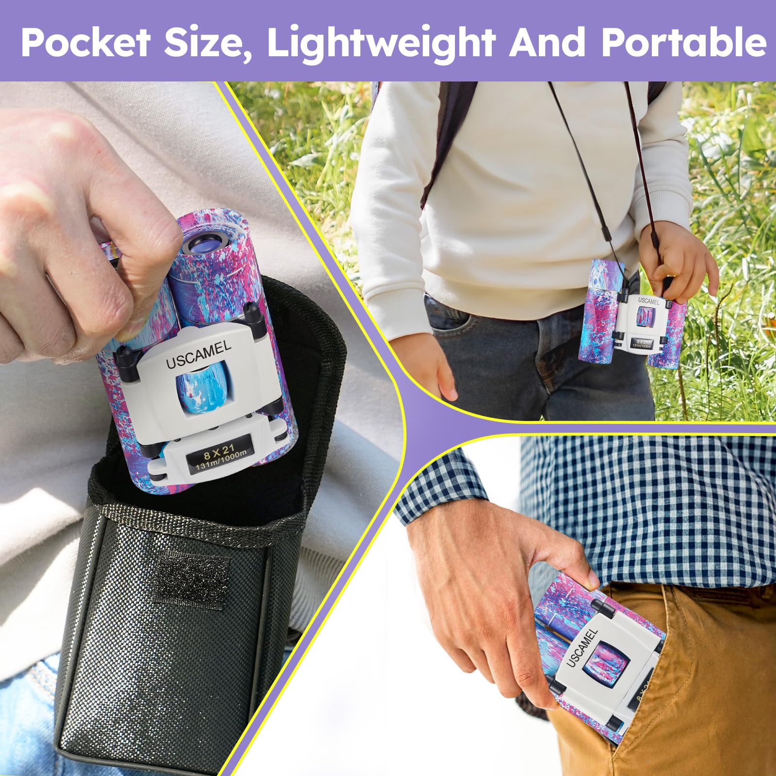 Uscamel Binoculars, Small Binocular For Kids And Adults, 8  21 Pocket Binoculars, Fmc Lens Waterproof Compact Binocular For Bird