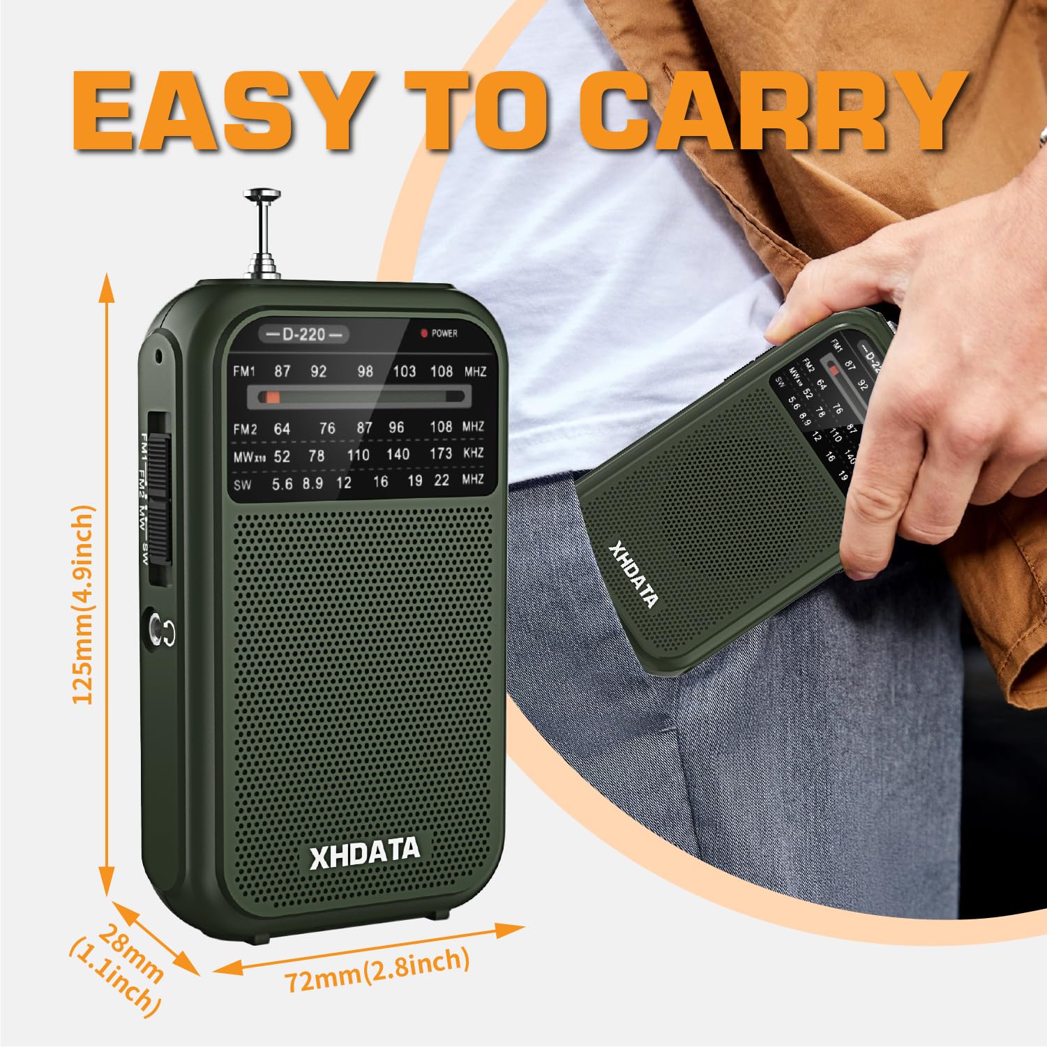 Xhdata D220 Portable Radio Am Fm Sw Radio Battery Operated Radio, Shortwave Radio With Headphone Jack, Excellent Reception Trans