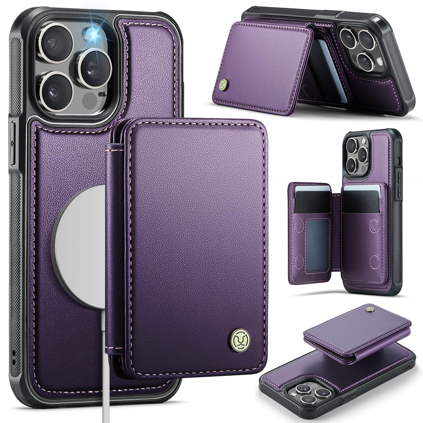 Usroom Compatible with Magsafe for iPhone 12 Pro Max Wallet Case Magnetic Card Holder, RFID Blocking 2 in 1 Detachable Kickstand
