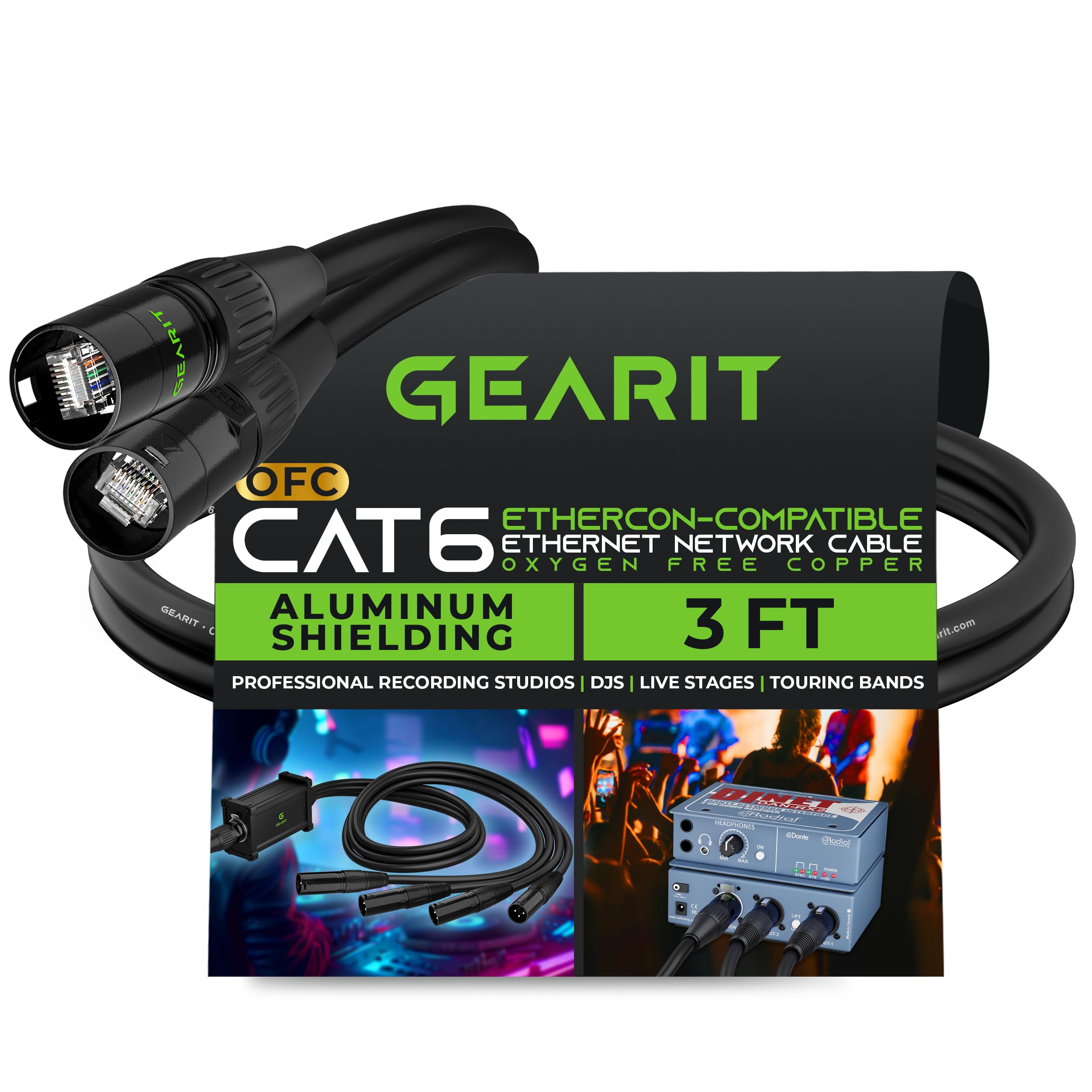 Gearit Cat6 Ethernet Cable, Ethercon Compatible (3 Feet) Rj45 Connectors For Pro Audio, Aluminum Shielded, Oxygen Free Copper  
