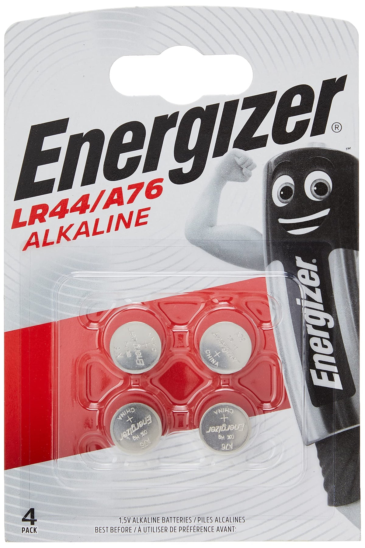 Energizer Lr44/A76 Alkaline Batteries, 1.5V, Pack Of 4