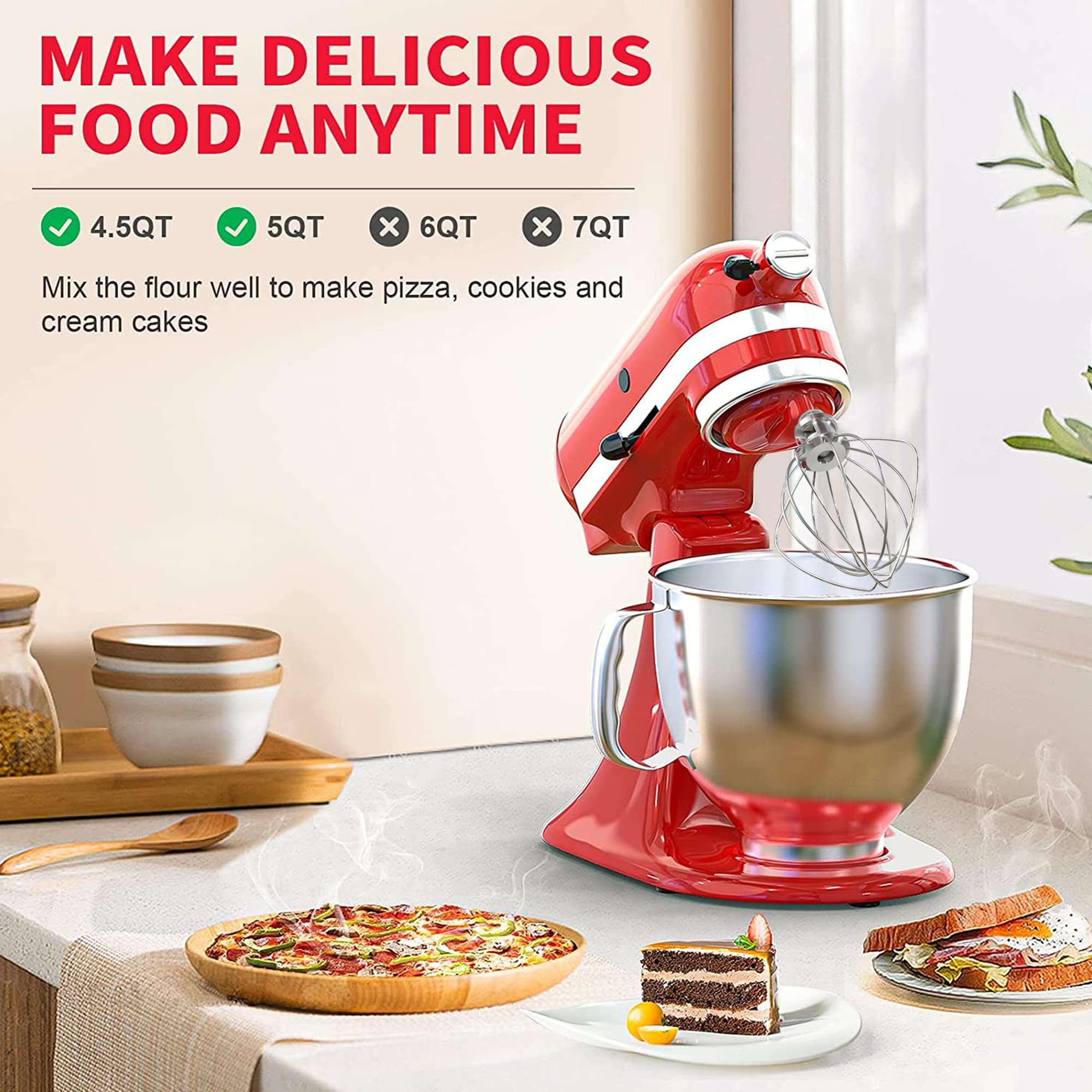 Wire Whip Attachment For Kitchenaid 5 6 Quart Bowl Lift Stand Mixers, K5Aww Wire Whisk Replacement, Egg Heavy Cream Cakes Mayonn