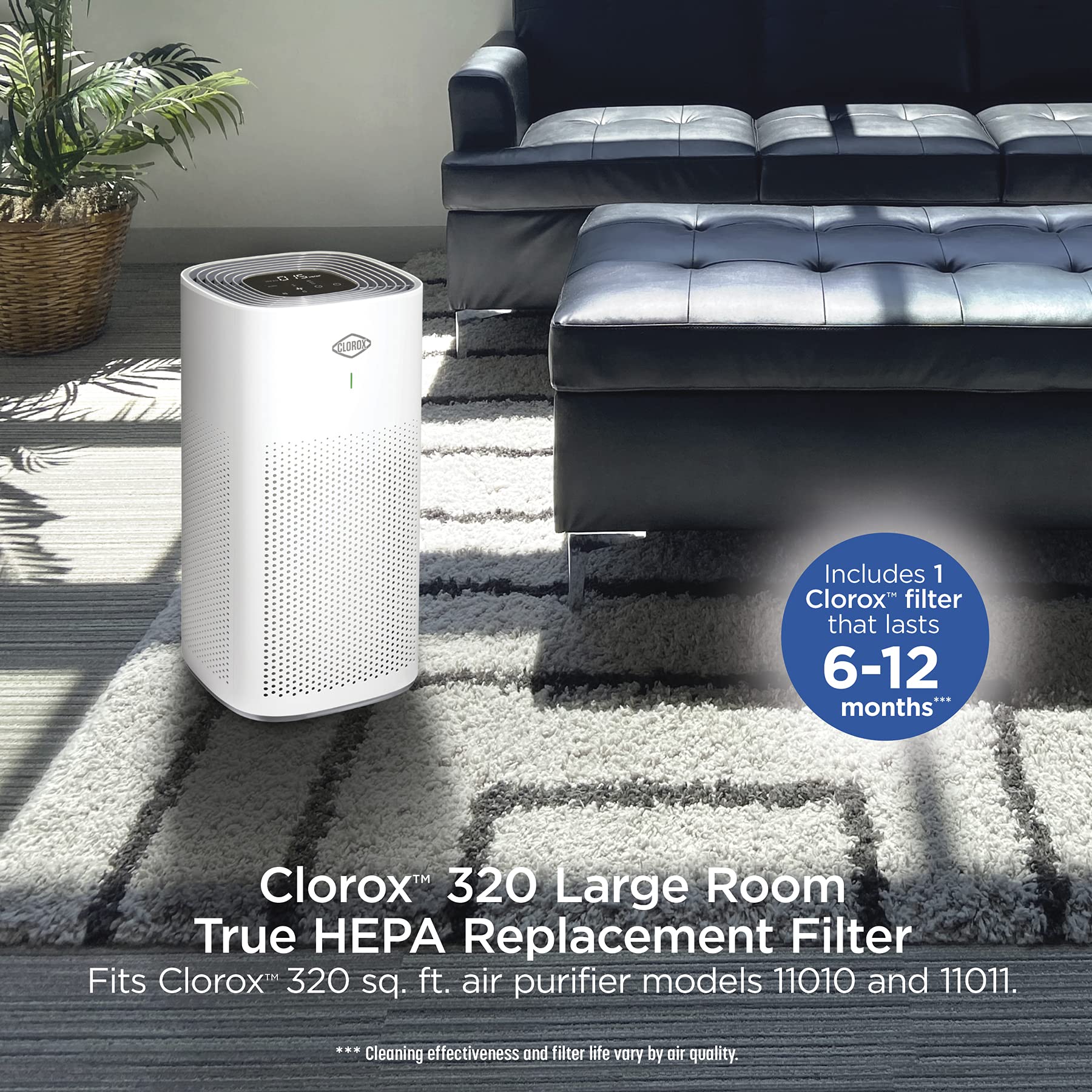 Clorox Large Room Air Purifier True Hepa Replacement Filter, 1,500 Sq. Ft. Capacity, Removes 99.97% Of Allergens Up To 0.1 Micro