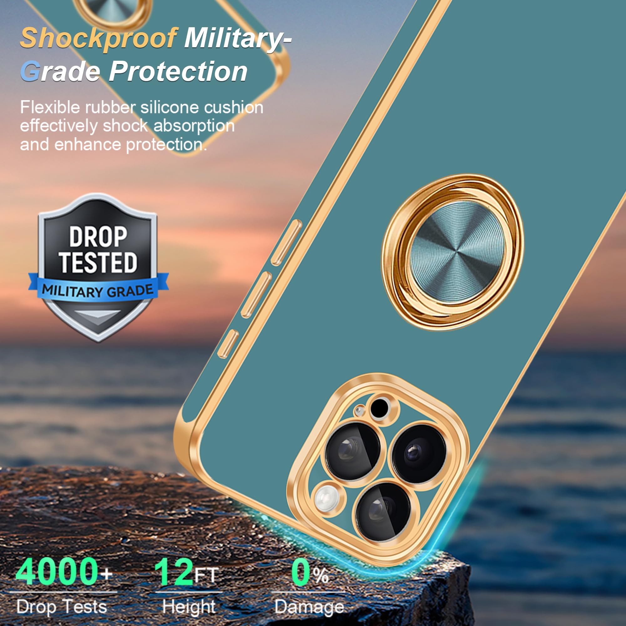 Fingic For Iphone 15 Pro Case[With 360Ring Holder Stand][Support Magnetic Car Mount ] Kickstand Phone Case For Women Girls Boys