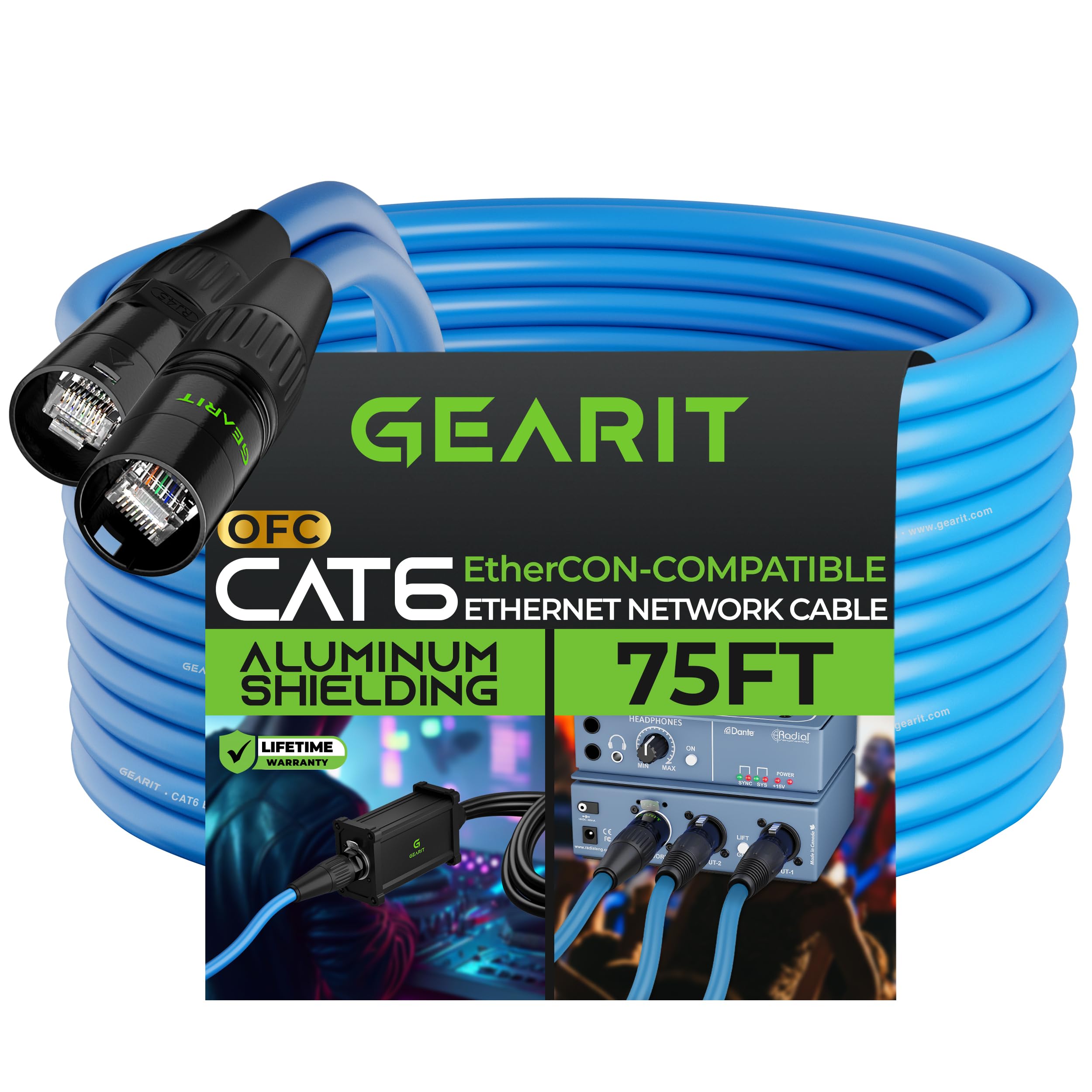 Gearit Cat6 Ethernet Cable, Ethercon Compatible (75 Feet) Rj45 Connectors For Pro Audio, Aluminum Shielded, Oxygen Free Copper  