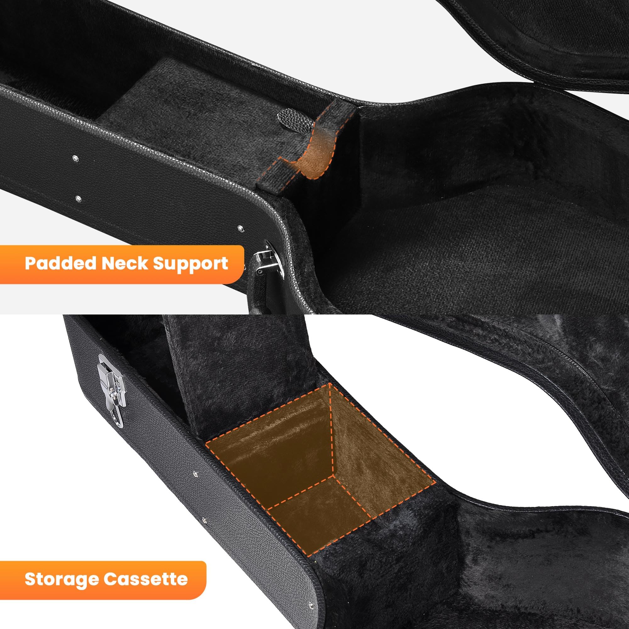 Aw 41 Acoustic Dreadnought Guitar Hard Case Wooden Hard Shell Carrying Case With Lock Latch Key Black