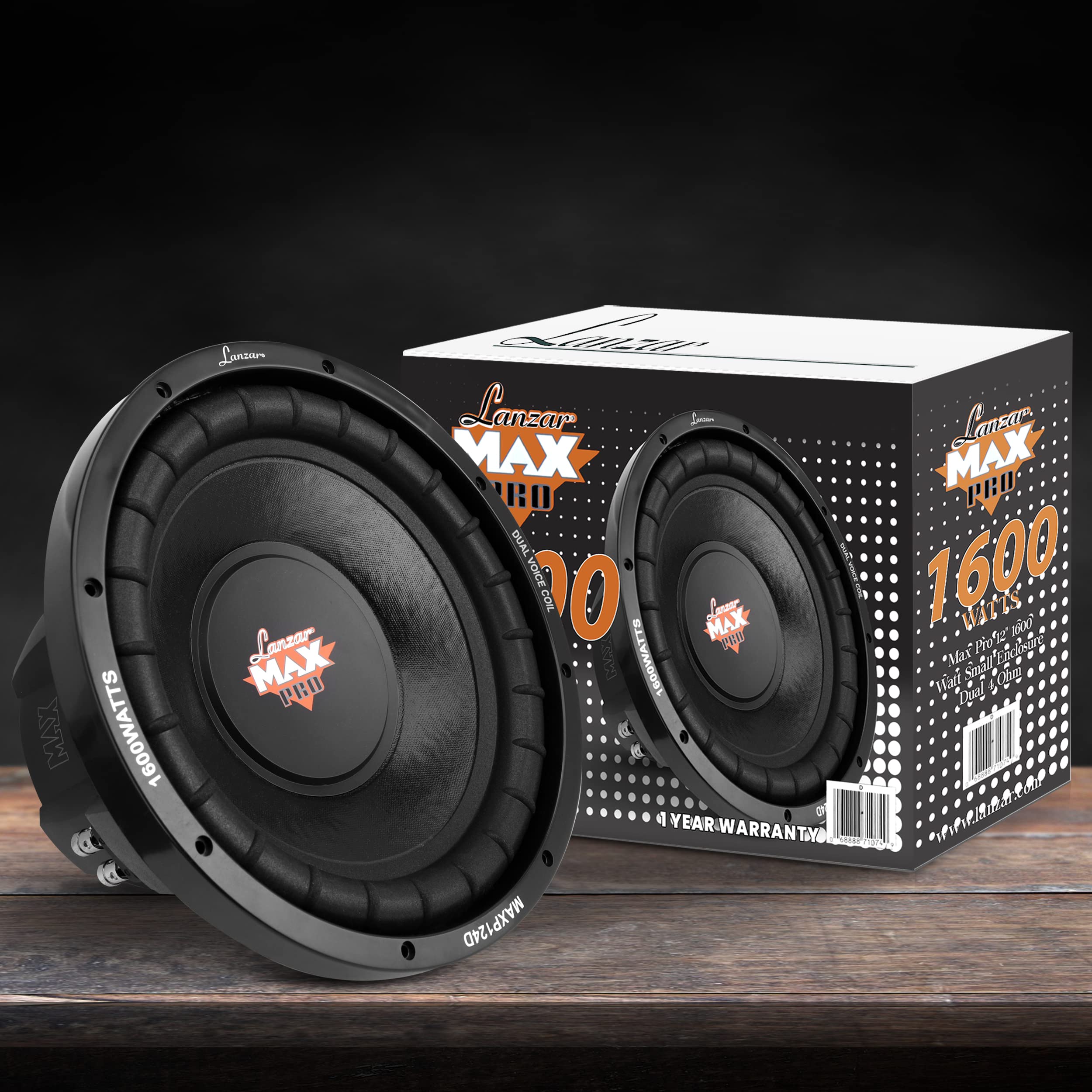 Lanzar MAXP124D 12" Car Subwoofer - Black, Dual 4 Ohm, 1600W Power, Foam Edge Suspension