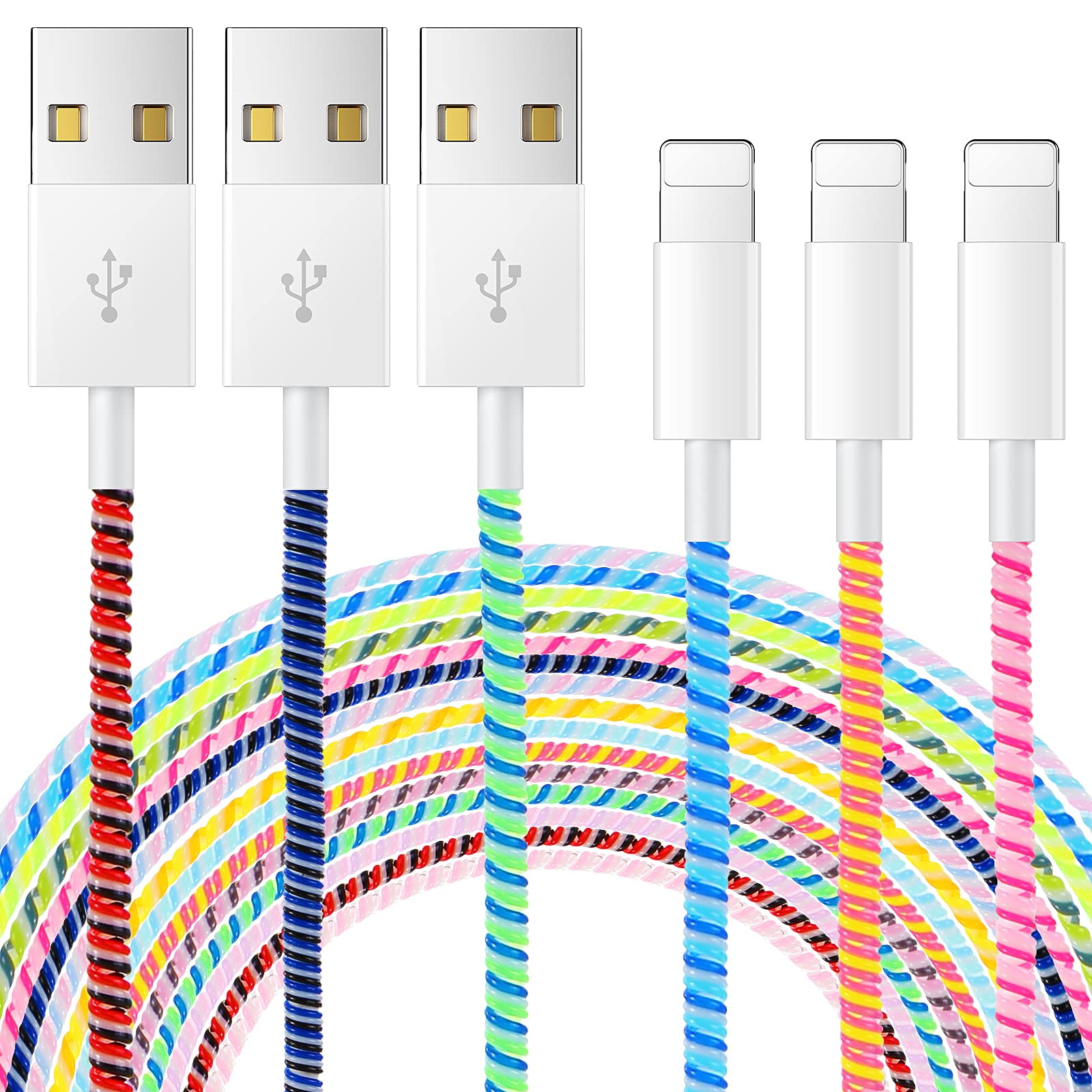 Frienda 15 Pcs Spiral Cable Protector Colorful Pvc Spiral Phone Charger Headphone Cable Saver For Usb Data Cable, Prevent Pets F