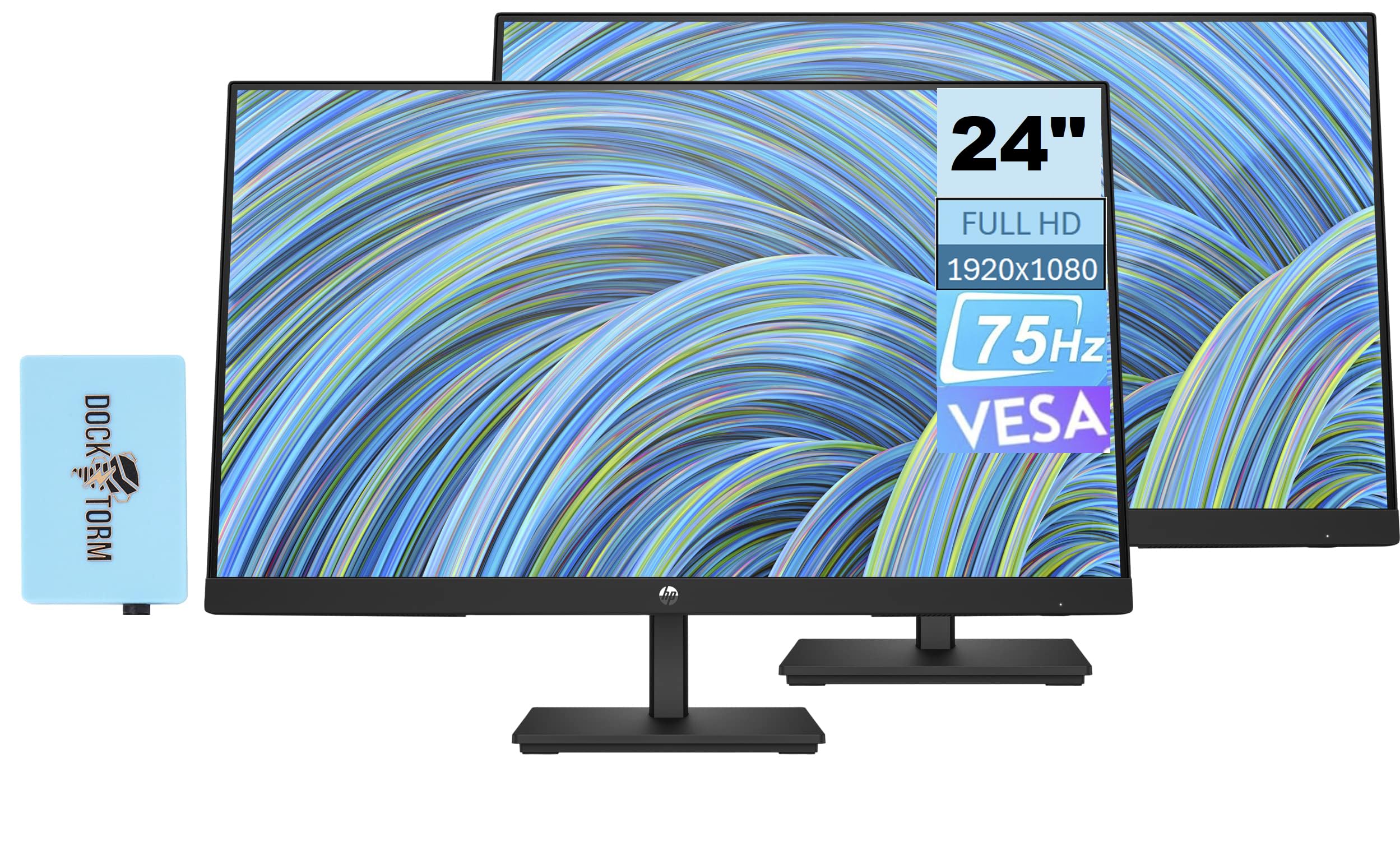 Hp 24'' Full Hd (1920X1080) Computer Monitor Bundle With Docztorm Dock, 75Hz Anti Glare Display, Amd Freesync, Hdmi, Vga, Vesa M