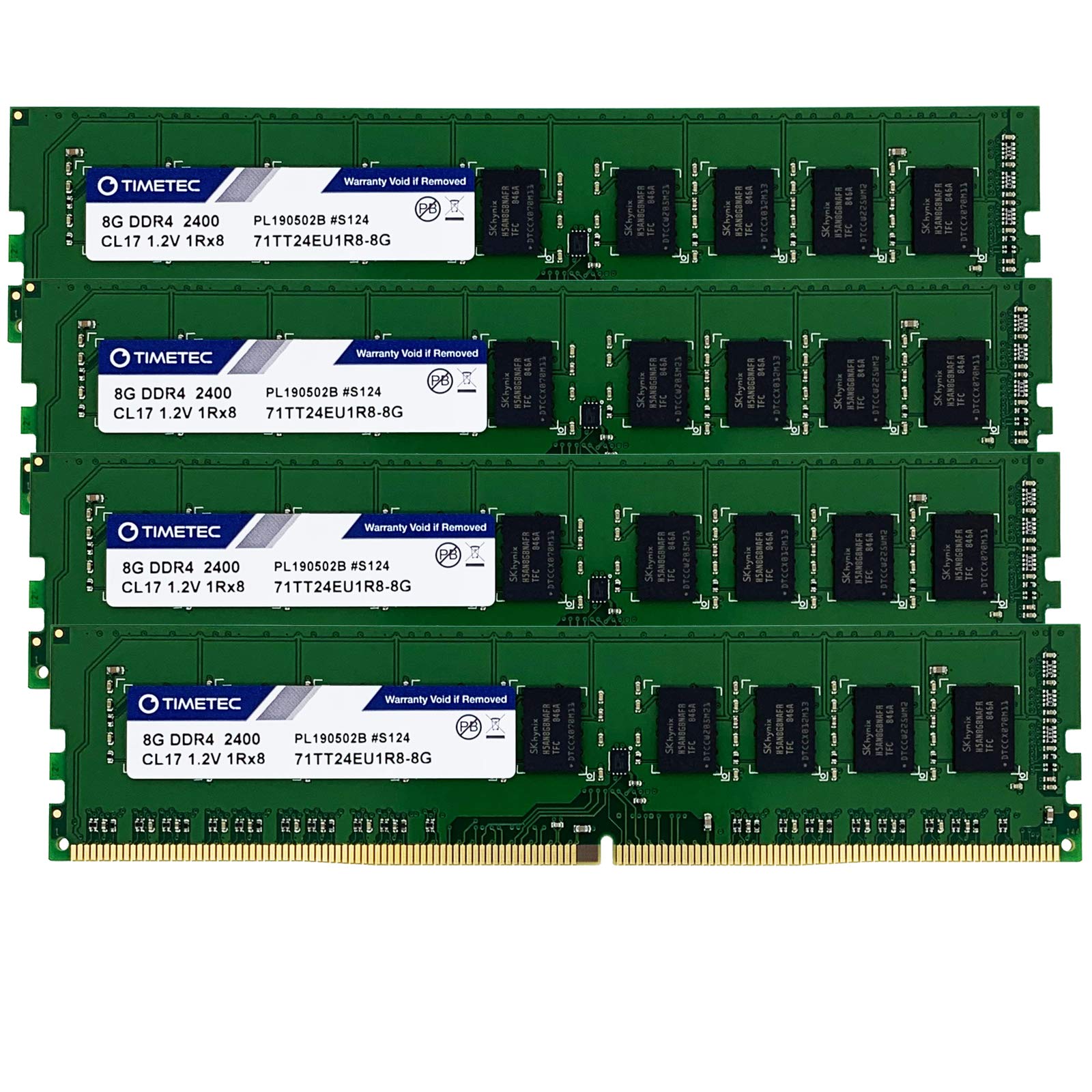 Timetec Hynix IC 32GB KIT (4x8GB) DDR4 2400MHz PC419200 Unbuffered ECC 1.2V CL17 1Rx8 Single Rank 288 Pin UDIMM Server Memory R
