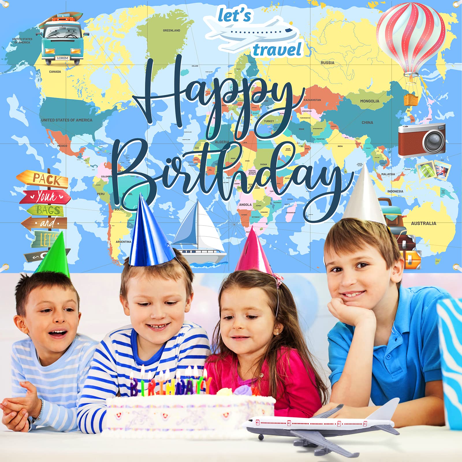 Rumia Travel Theme Birthday Banner Decorations Adventure Awaits, Includes Banner & Rope, Beige Polyester, Suitable For Birthday,