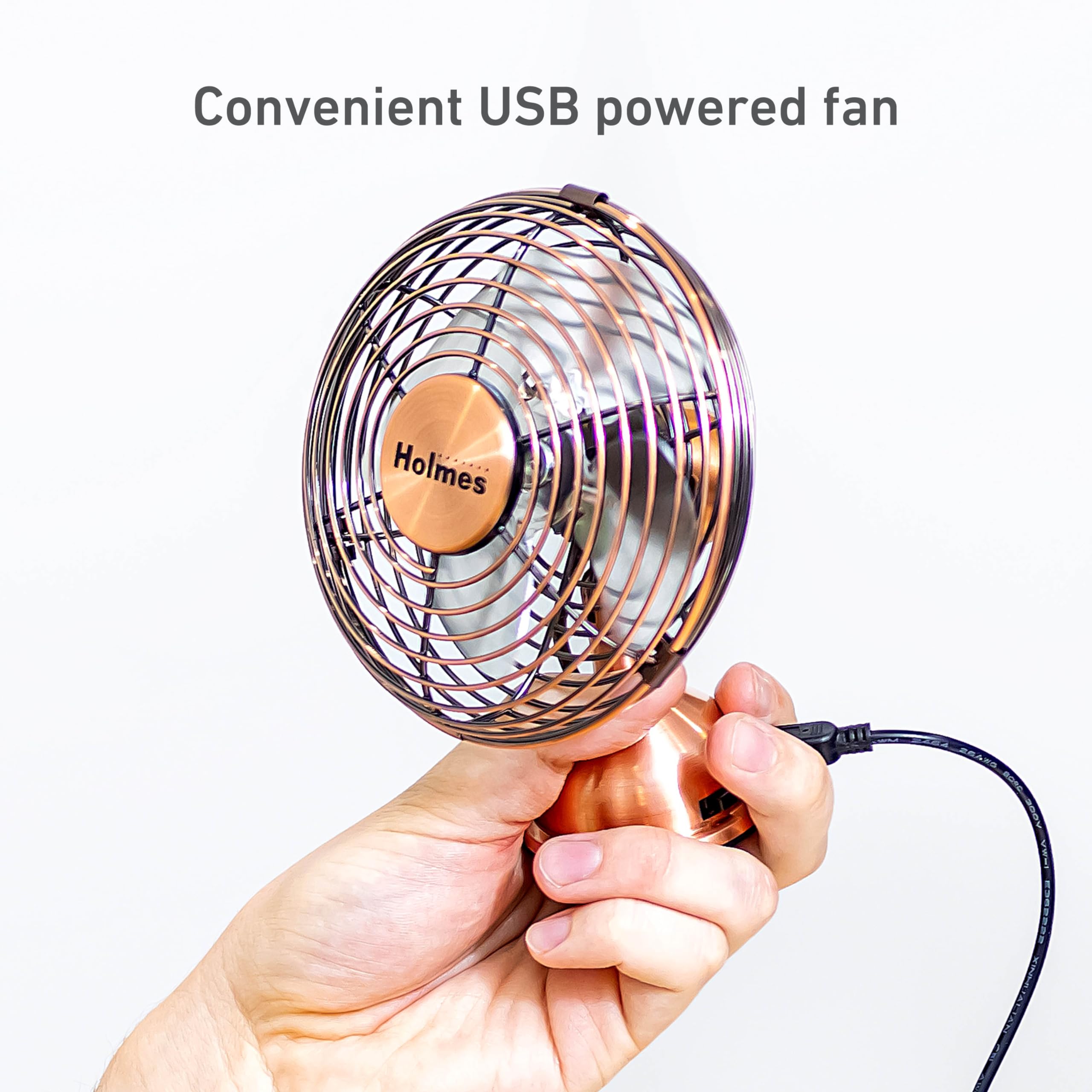 Holmes 4'' Mini Heritage Desk Fan, Usb Powered, Single Speed, 4 Blades, Adjustable 100 Head Tilt, Metal Construction, Ideal For