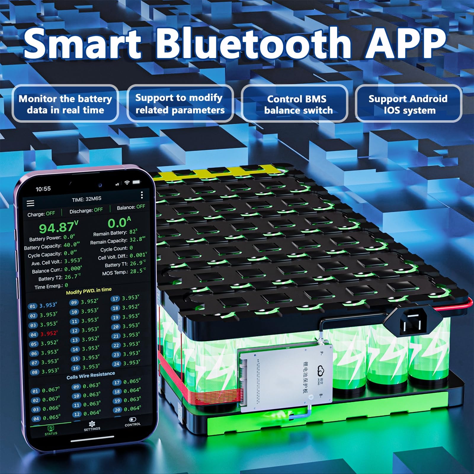 Jkbms Smart Bms 8S 24S 40A 0.4A Active Balance Build In Bluetooth With Rs485 Pcb Battery Protection Board Li Ion Lifepo4 Lto Lit