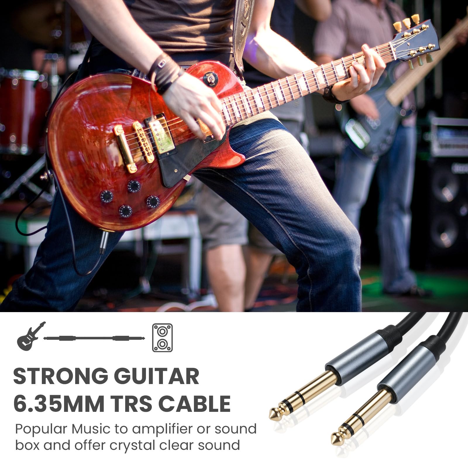 Halokny 6.35Mm To 6.35Mm Instrument Cable, Golden Plated 1/4 Inch Male To Male Trs Stereo Audio Jack For Electric Guitar, Bass,