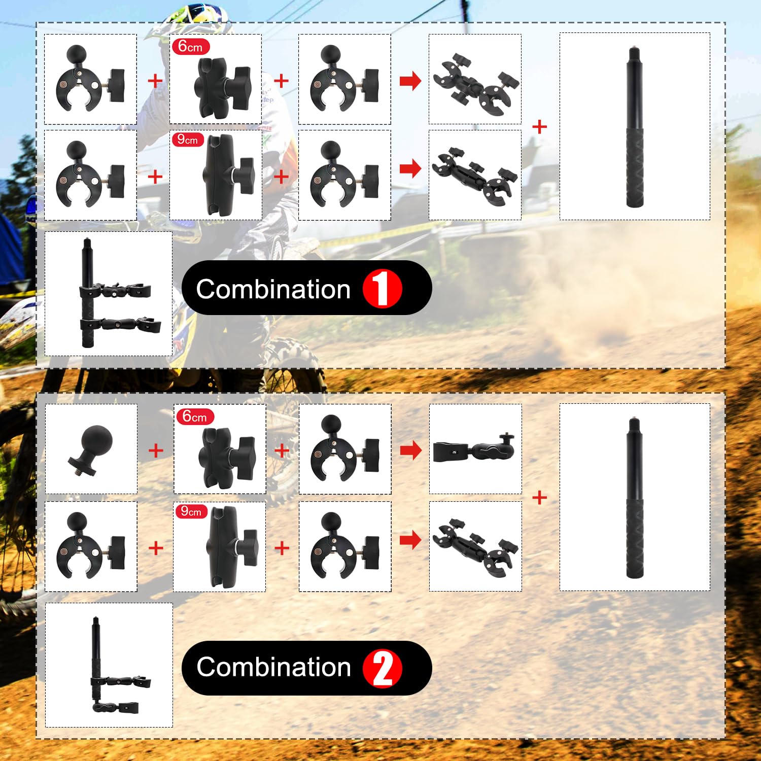 Hafoko Motorcycle Bike Handlebar Clamp Mount With 59'' Invisible Selfie Stick Compatible For Insta 360 X4 X3 X2 X One Rs R Go 3