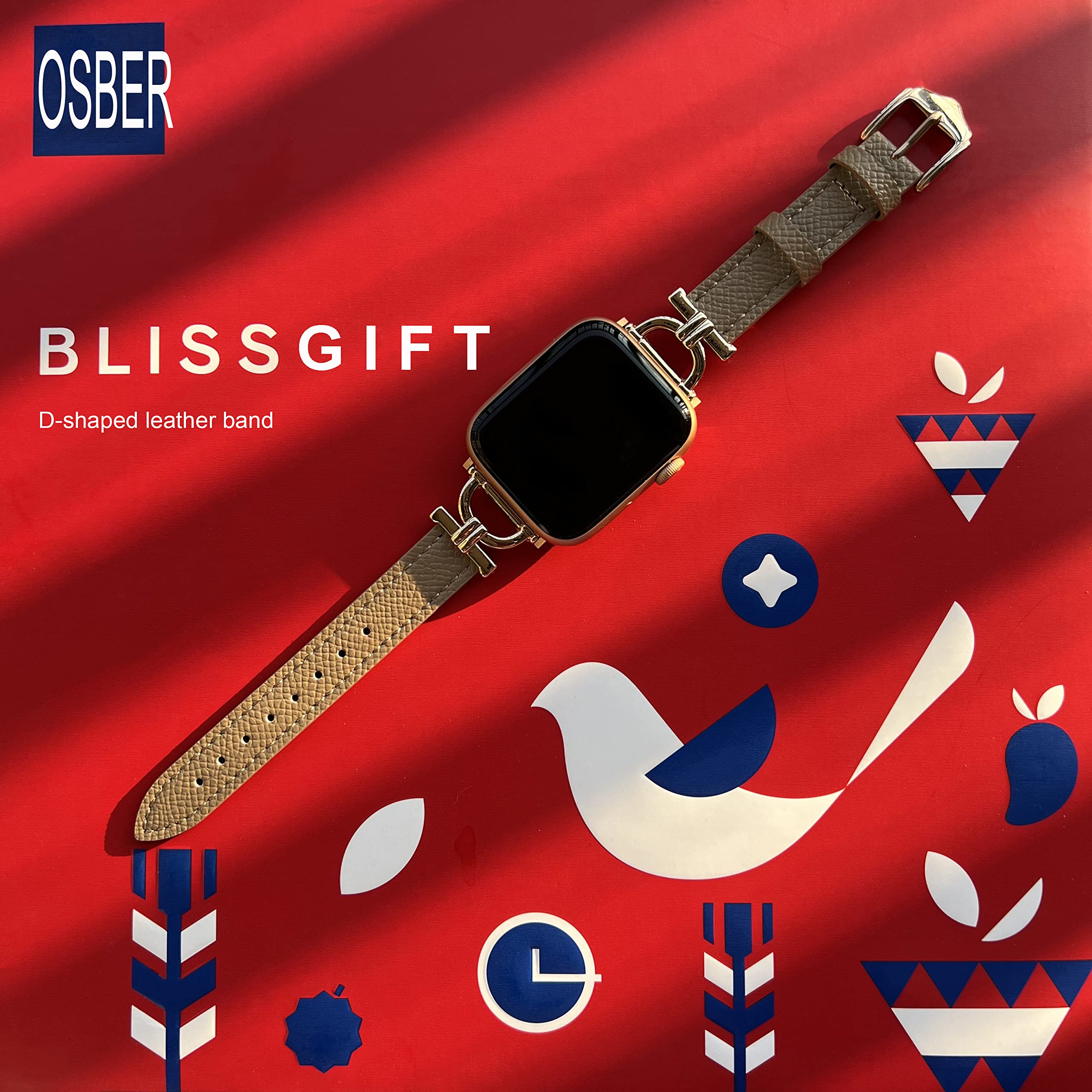 Osber Genuine Leather Band Compatible With Apple Watch Women 38Mm 40Mm 41Mm, Classic Slim Leather Strap With D Shape Rose Gold M