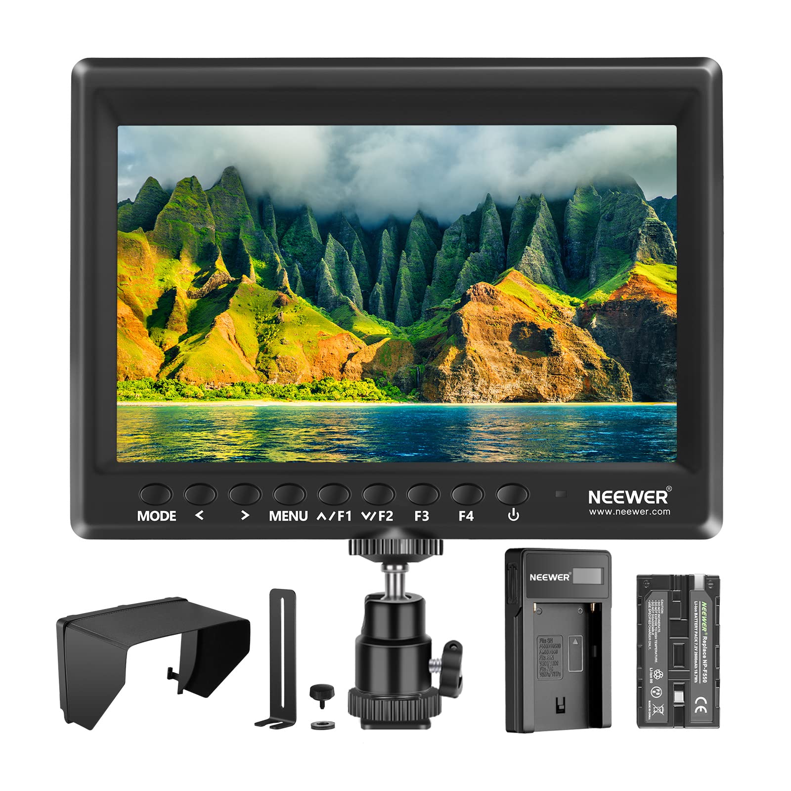 Neewer F100 7 Inch Camera Field Monitor Hd Video Assist Slim Ips 1280X800 Hdmi Input 1080P With 2600Mah Li Ion Battery/Usb Charg