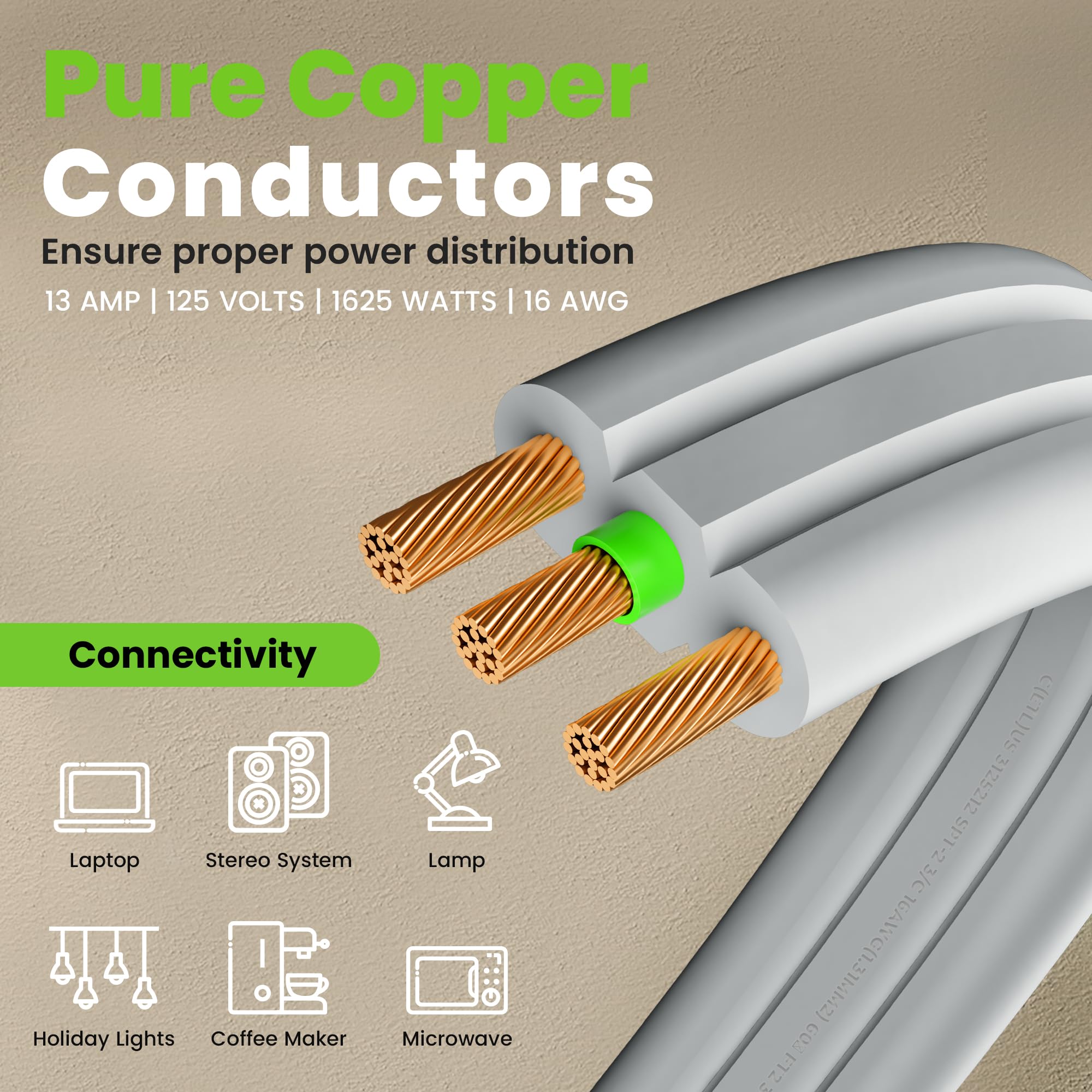 Gearit 360 Rotating Flat Plug Extension Cord (10Ft, Black) Multi 3 Outlet Extension 16 Awg Wire, Adapter For Small Spaces, Right