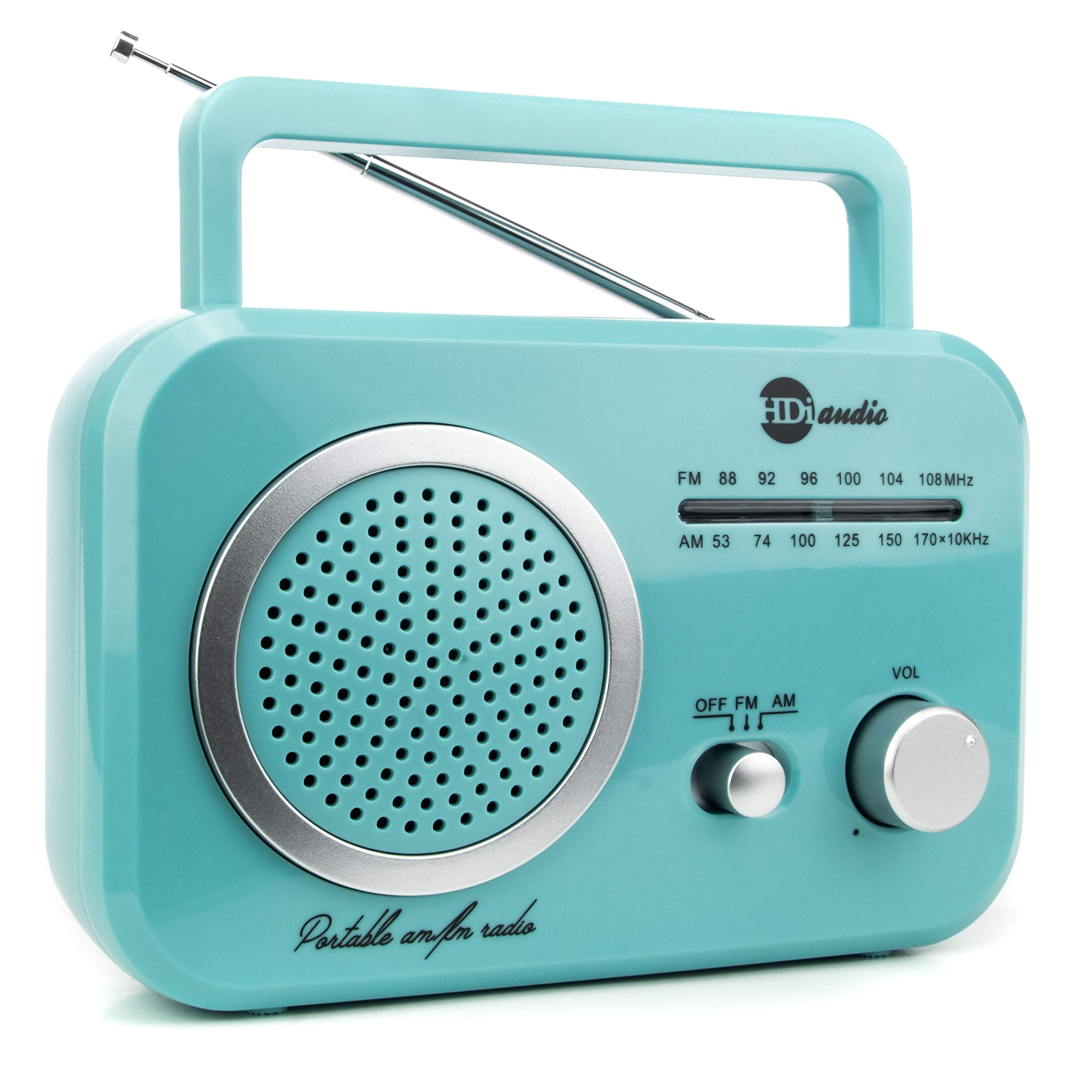 Hdi Audio Radio Teal/Silver Premium Home Vintage Portable Retro Radio Classic Am/Fm Radio With Built In Speakers + Headphone Jack