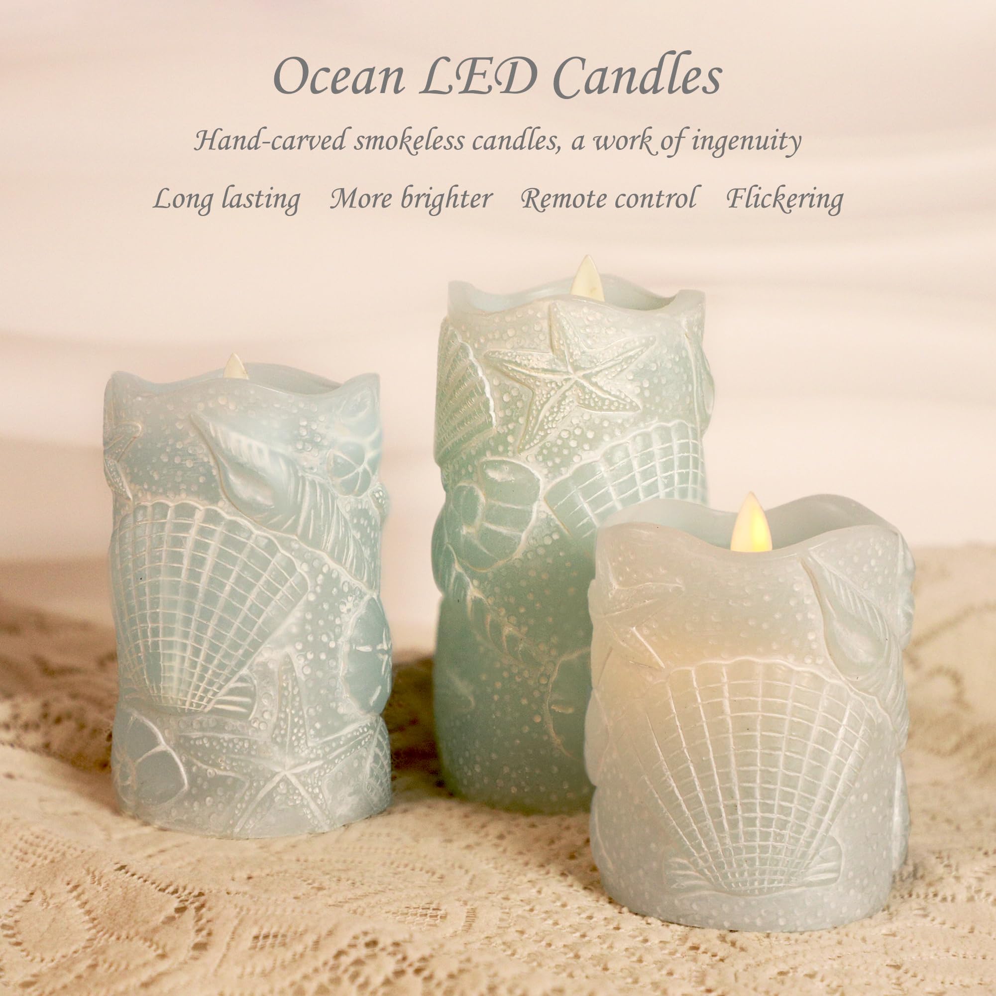 Silverstro Ocean Flameless Candles Remote Carved Seashell Real Wax Flicker Battery Operated Candles For Home Party Wedding Chris