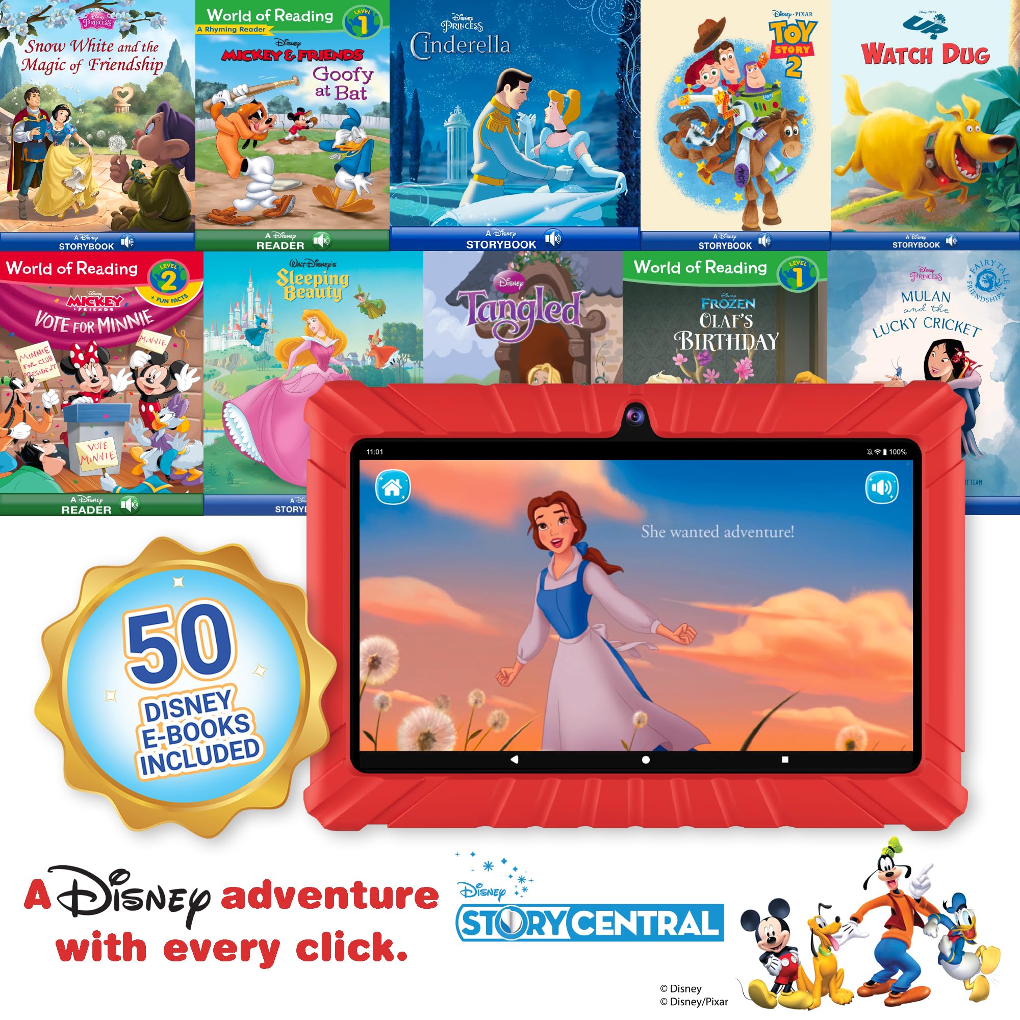 Contixo Kids Tablet V8, 7 Inch Hd, Ages 3 7, Toddler Tablet With Camera, Includes 50+ Disney Storybooks & Stickers (Value $200)   Android 11, 32Gb, (2023 Model), Red