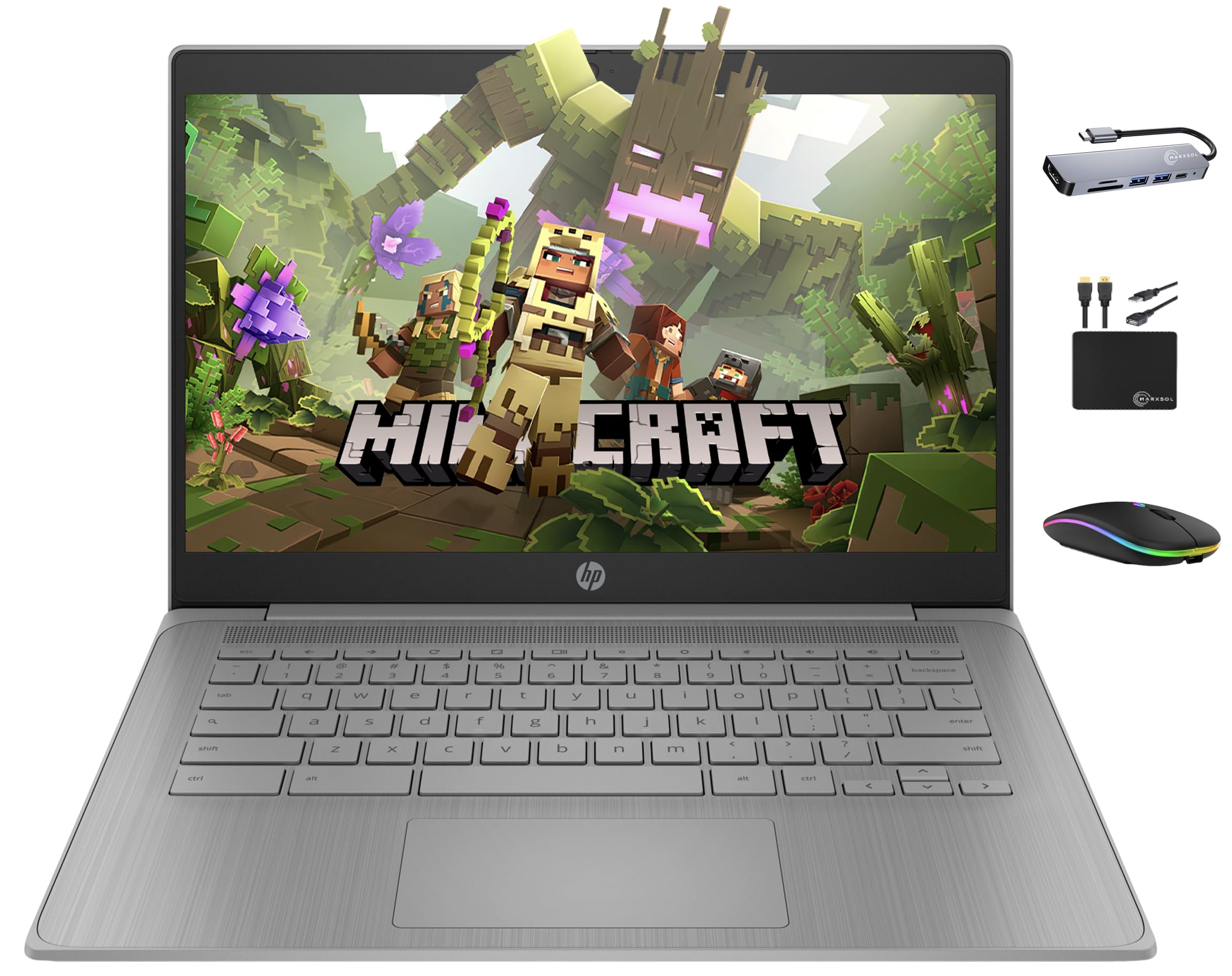 HP Chromebook 14 HD Premium Laptop Computer for Student Business, Quad-Core Celeron N4120 Processor, 4GB RAM, 564GB Storage (64G