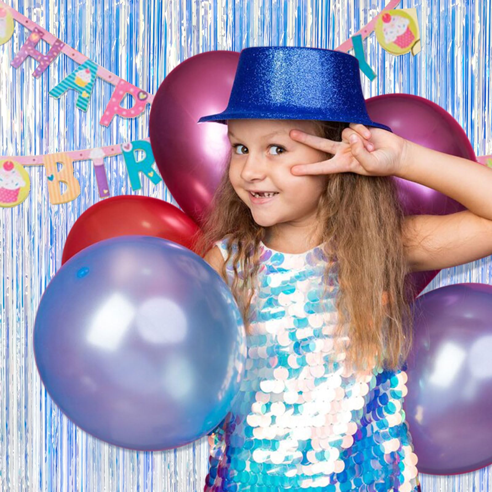 2 Pack Iridescent Party Backdrop Decorations Tinsel Curtain Birthday Decorations Foil Fringe Photo Booth Streamer Backdrop Iride