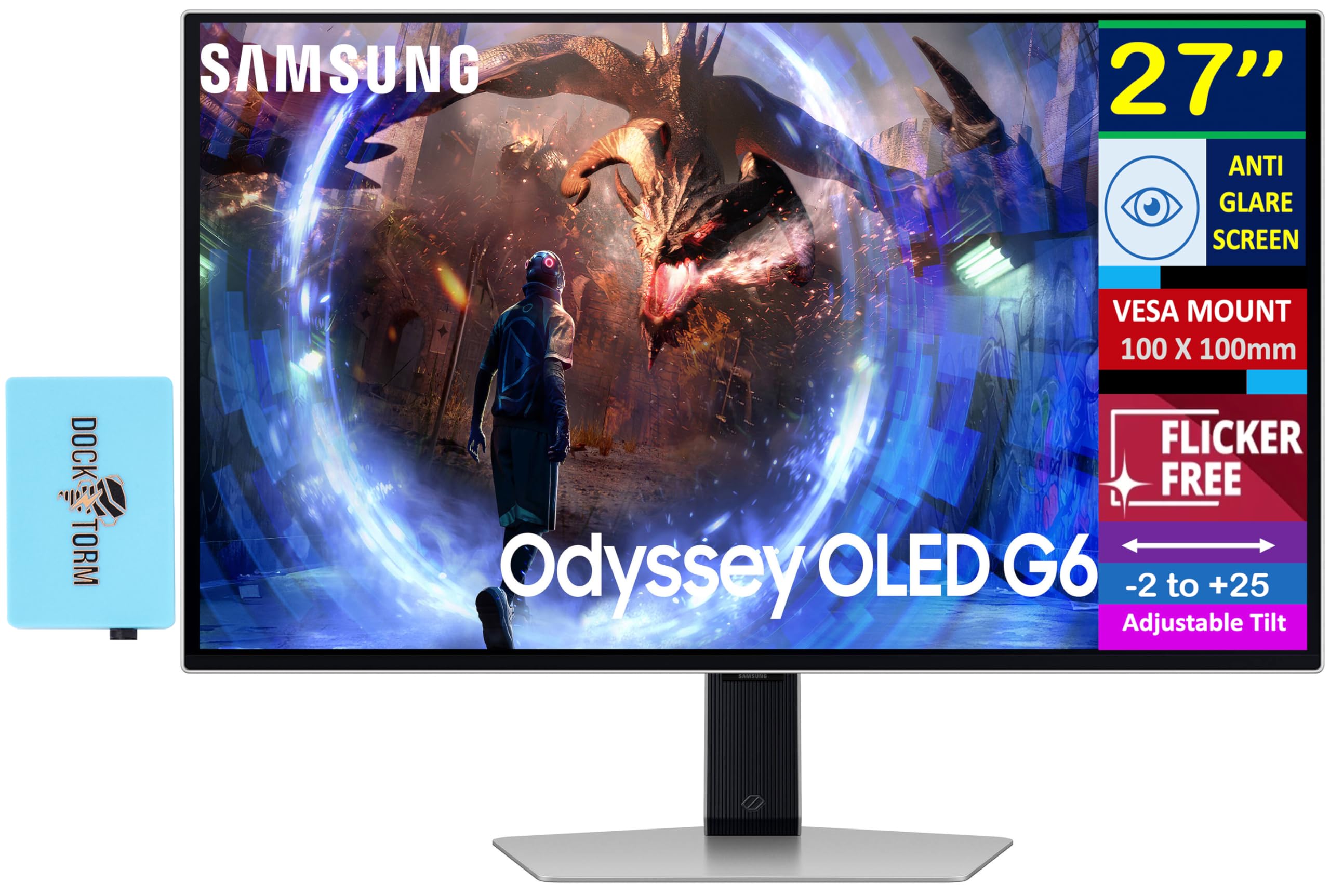 SAMSUNG 27 Odyssey OLED G6 QHD Gaming Monitor 360Hz Display with Anti-Glare, Flicker Free, VESA Mount (100mm) & Dockztorm USB Po