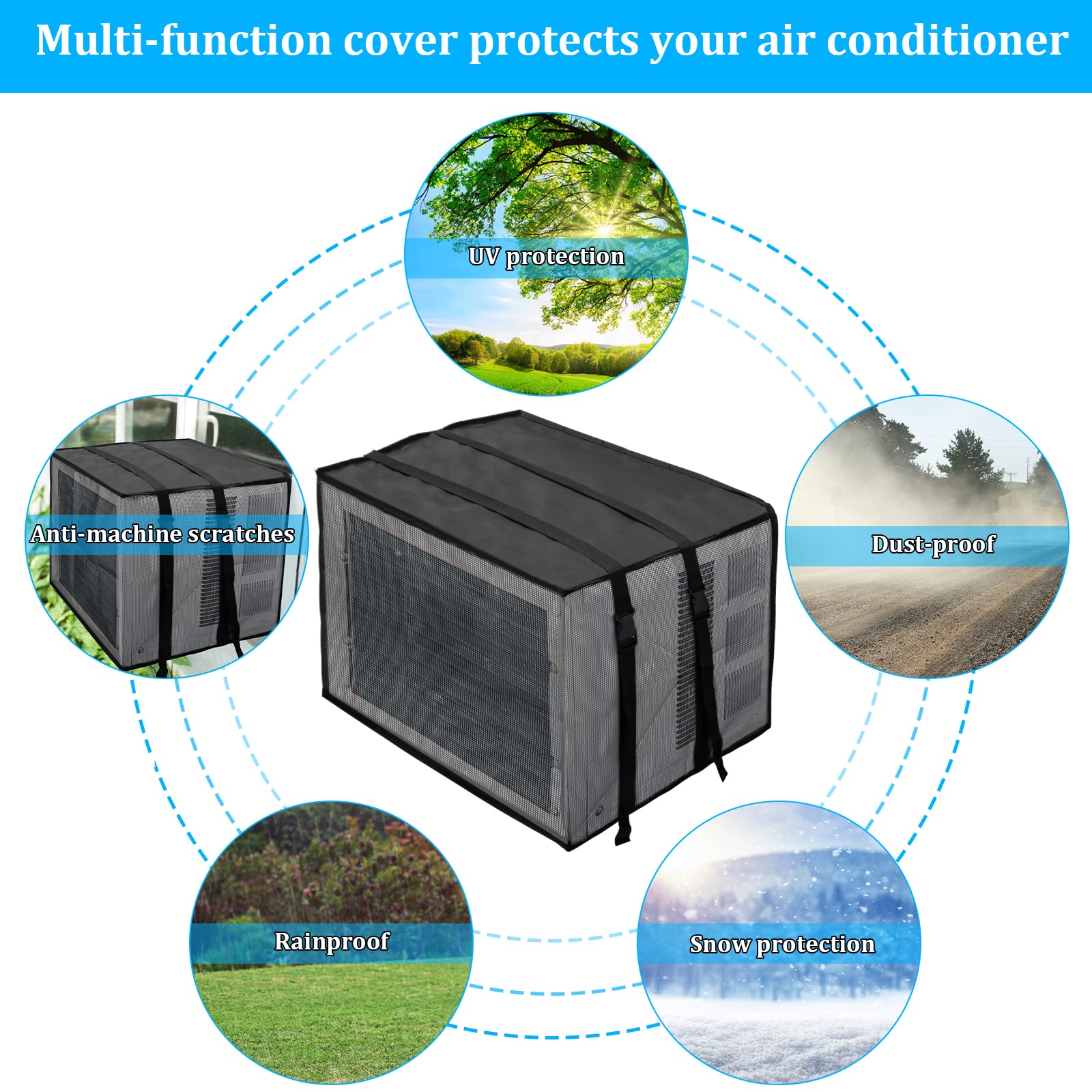 Luxiv Newest Design Mesh Window Air Conditioner Cover Outdoor, Support Window Ac Unit Work Use For Outside Window Ac Cover Black