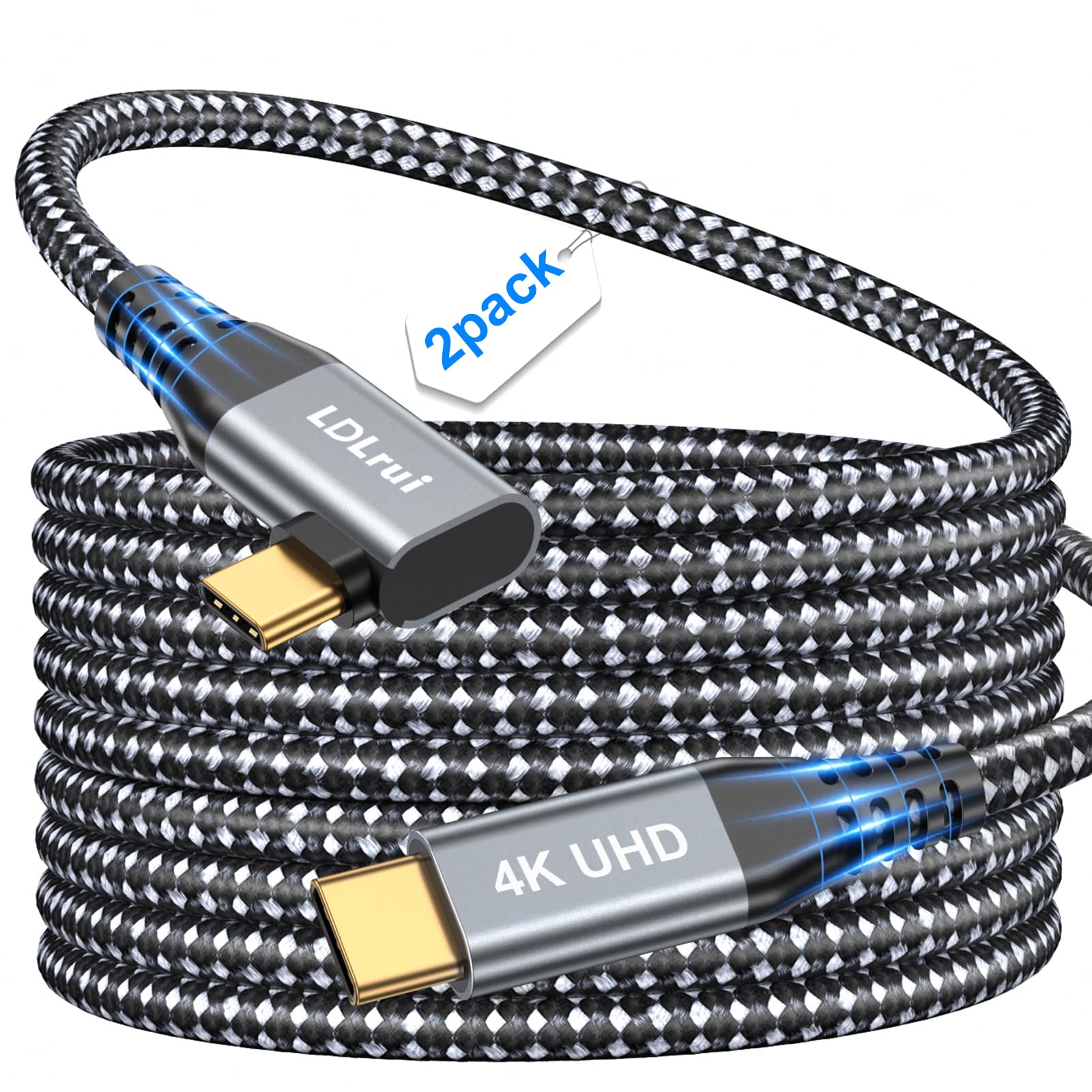 Right Angle Usb C To Usb C Dash Cam Cable[10Ft 2Pack], 90 Degree 3.2 Gen 2�2 Type C 4K Video Output 100W Fast Charging 20Gbps Data Sync Cord For Meta Quest 2, Portable Monitor, Macbook Pro, Iphone 16