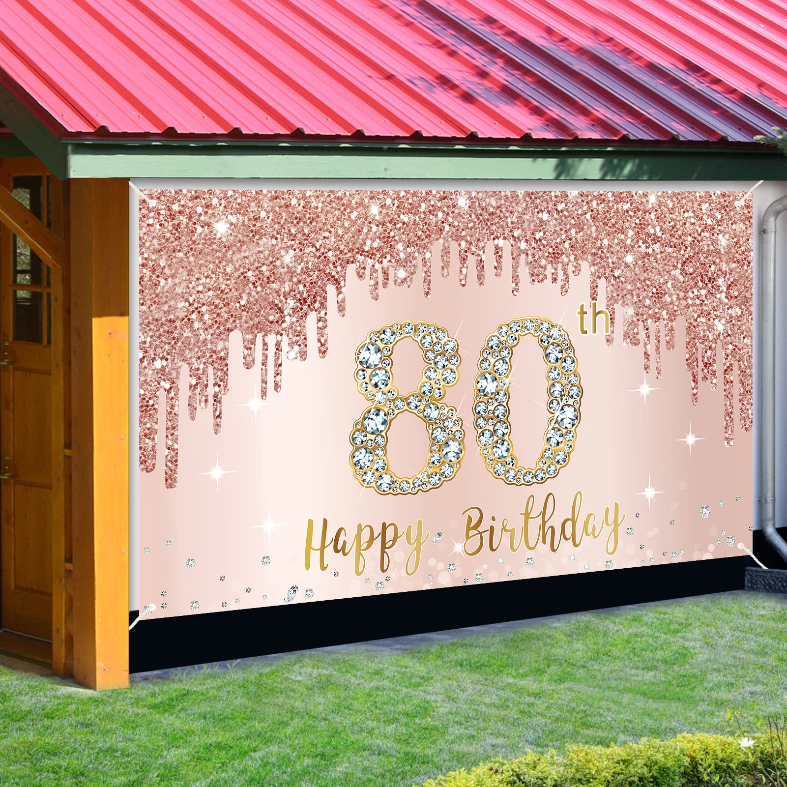 Happy 80Th Birthday Banner Backdrop Decorations For Women, Rose Gold 80 Birthday Party Sign Supplies, Pink 80 Year Old Birthday